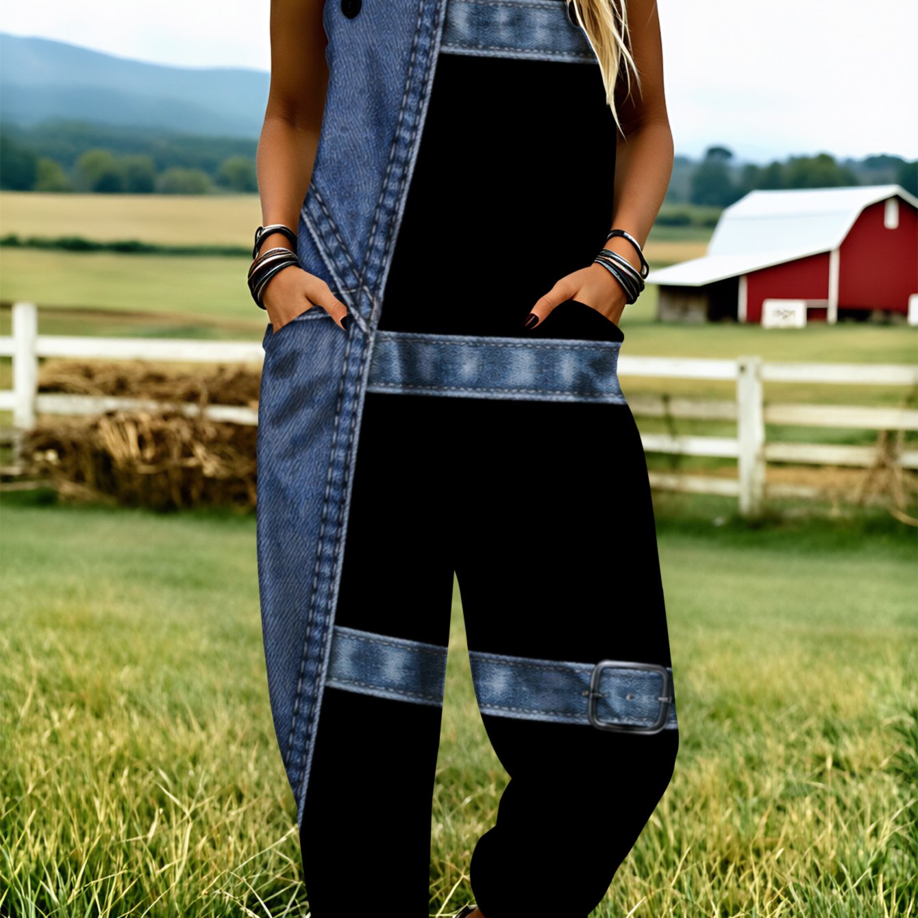 Image of Plus Size, Plus Size 0xl-5xl Women' Overall Jumpsuit, Denim And Black Clothing Summer Clothing Fashionable Clothing Suitable For Daily Wear And , An Ideal Gift For .