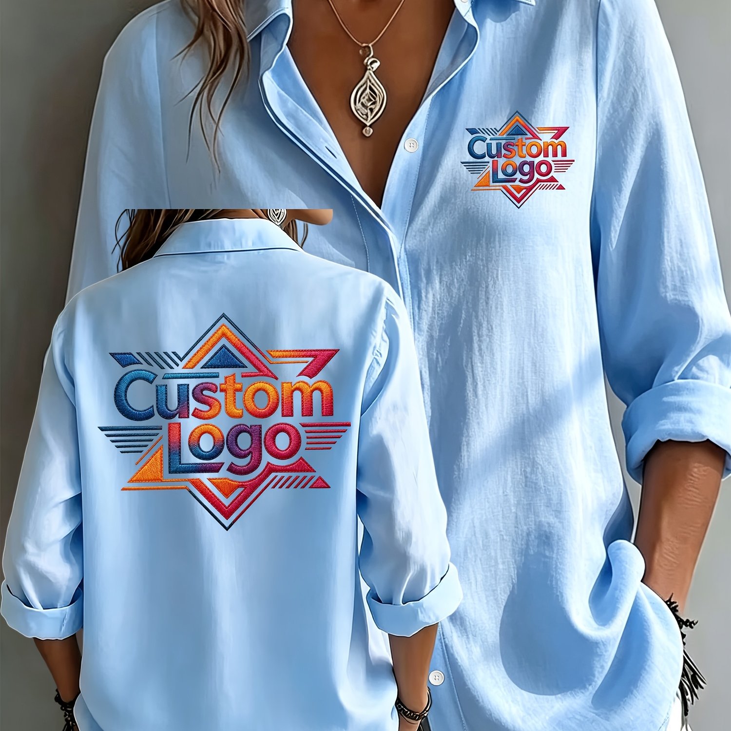 TEMU Western Style Double-sided Printed Logo Customization Lapel Women's Shirt