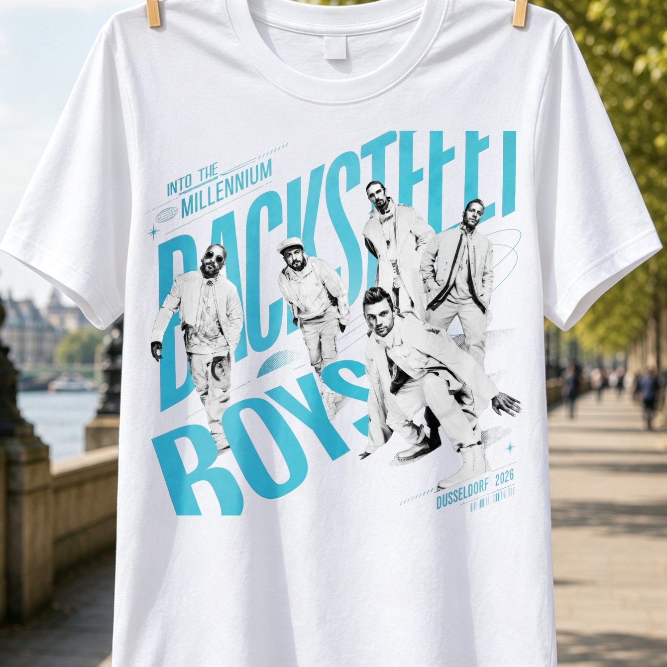 Image of Bsb2026 Printed Design T-shirt With Blue Hearts And Stars, Vintage Fan Pendant Style