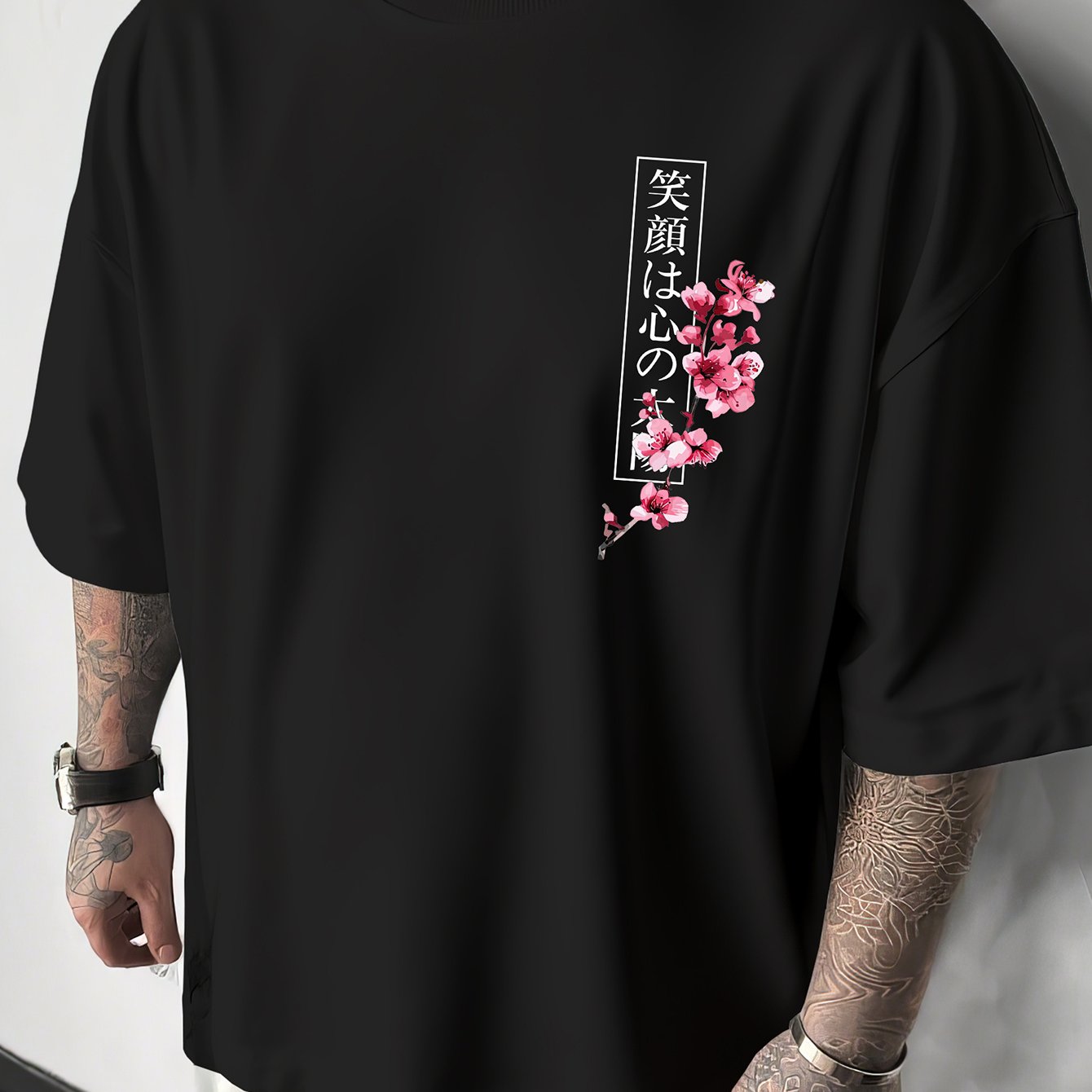 Image of Outdoor Travel T-shirt - Black And White Koi Fish And Sword Pattern - Street Fashion Style, Unisex Spring And Summer Cool Short-sleeve T-shirt, , Round Neck, Comfortable Fabric, Plus Size