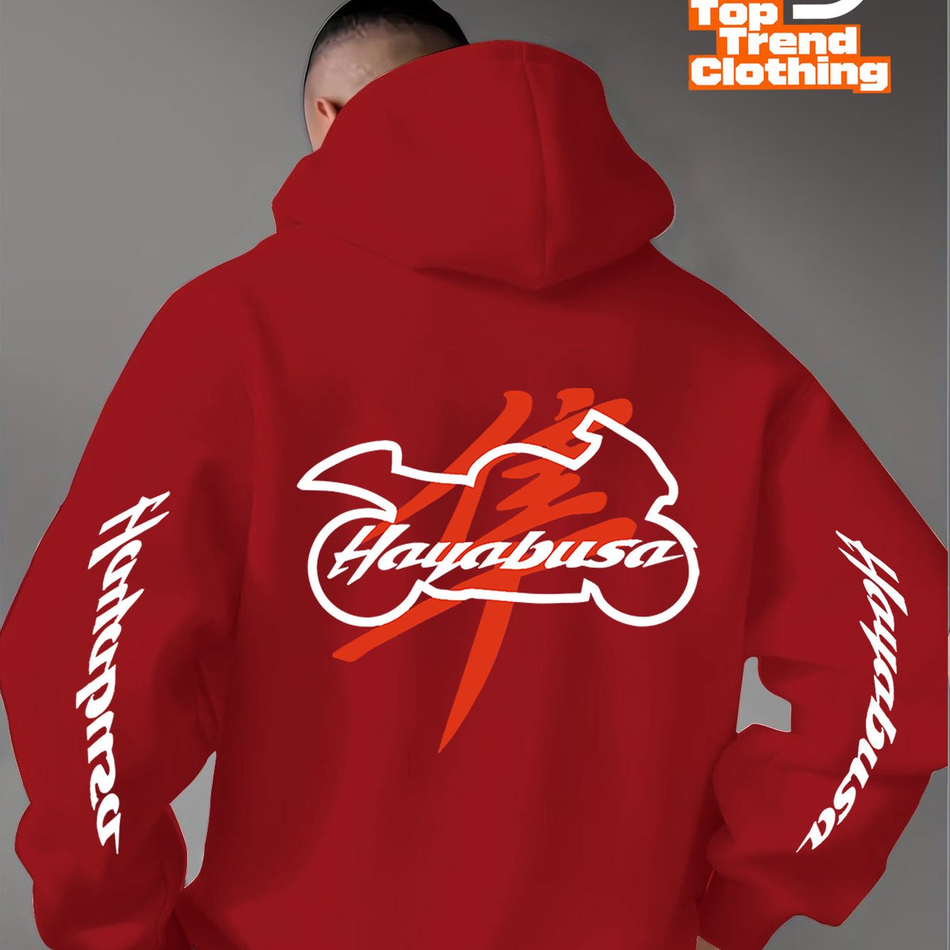 TEMU Motorcycle Red And White Striped Heavy-duty Motorcycle Hooded Sweatshirt