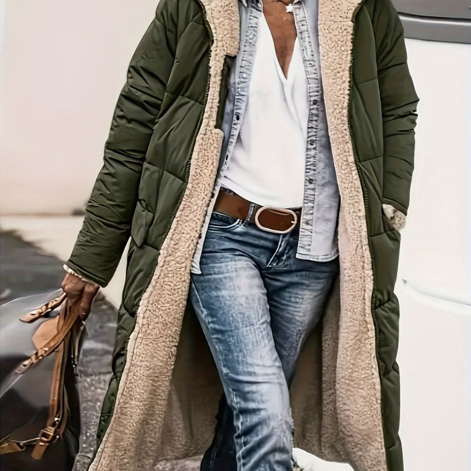 Western Style Extended Fleece-lined Thick Reversible Women's Coat Winter Warm Jacket