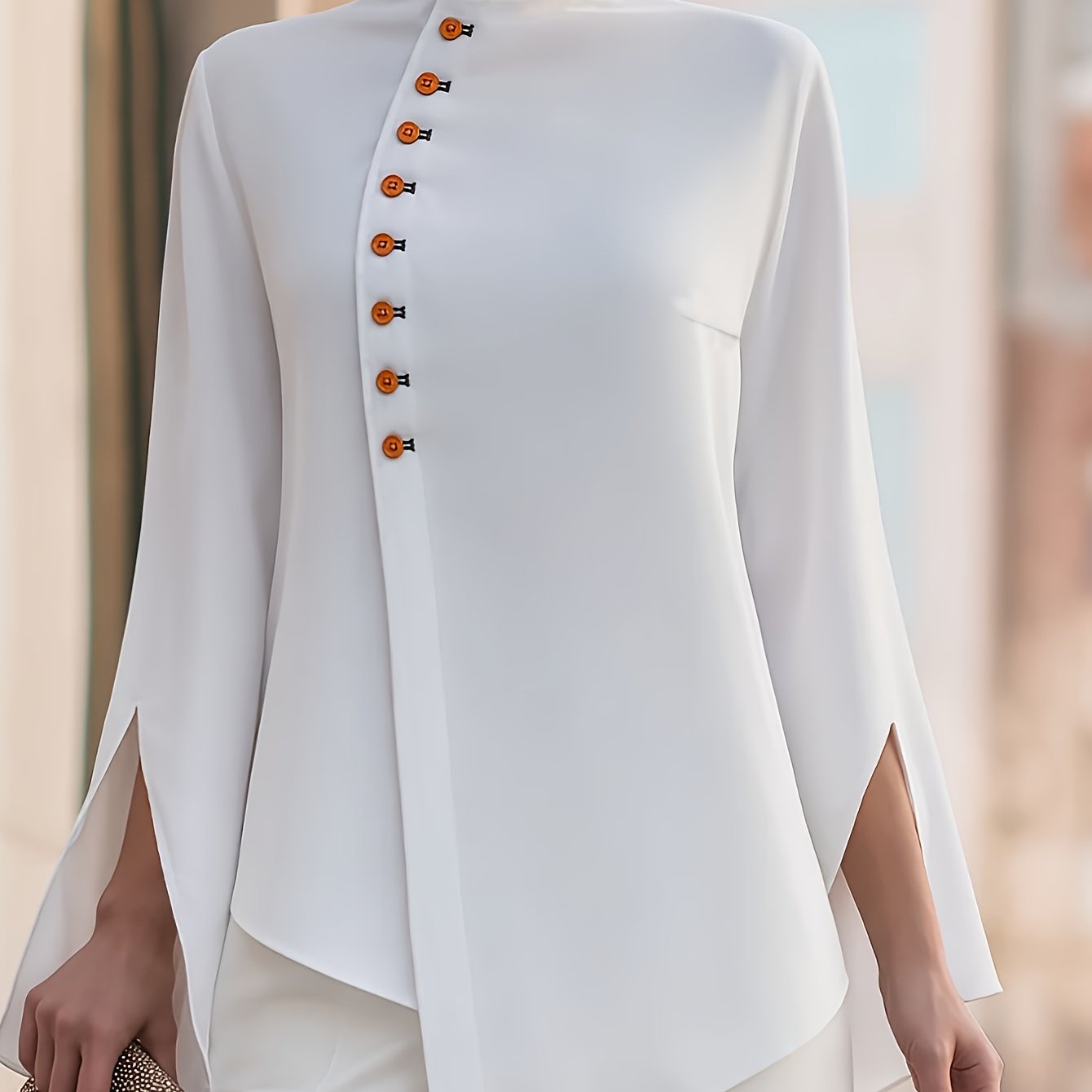 TEMU Chemisier à manches longues pour femmes, élégant et unique, avec ourlet asymétrique et de couleurs