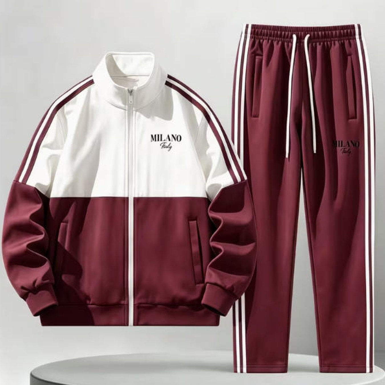 Image of Tracksuit Set Men's Fashion Retro Color Block Stand Collar Zip-up Jacket Side Stripe Print Pants Casual Sportswear Fall Winter Street Style Gift For Adults Men