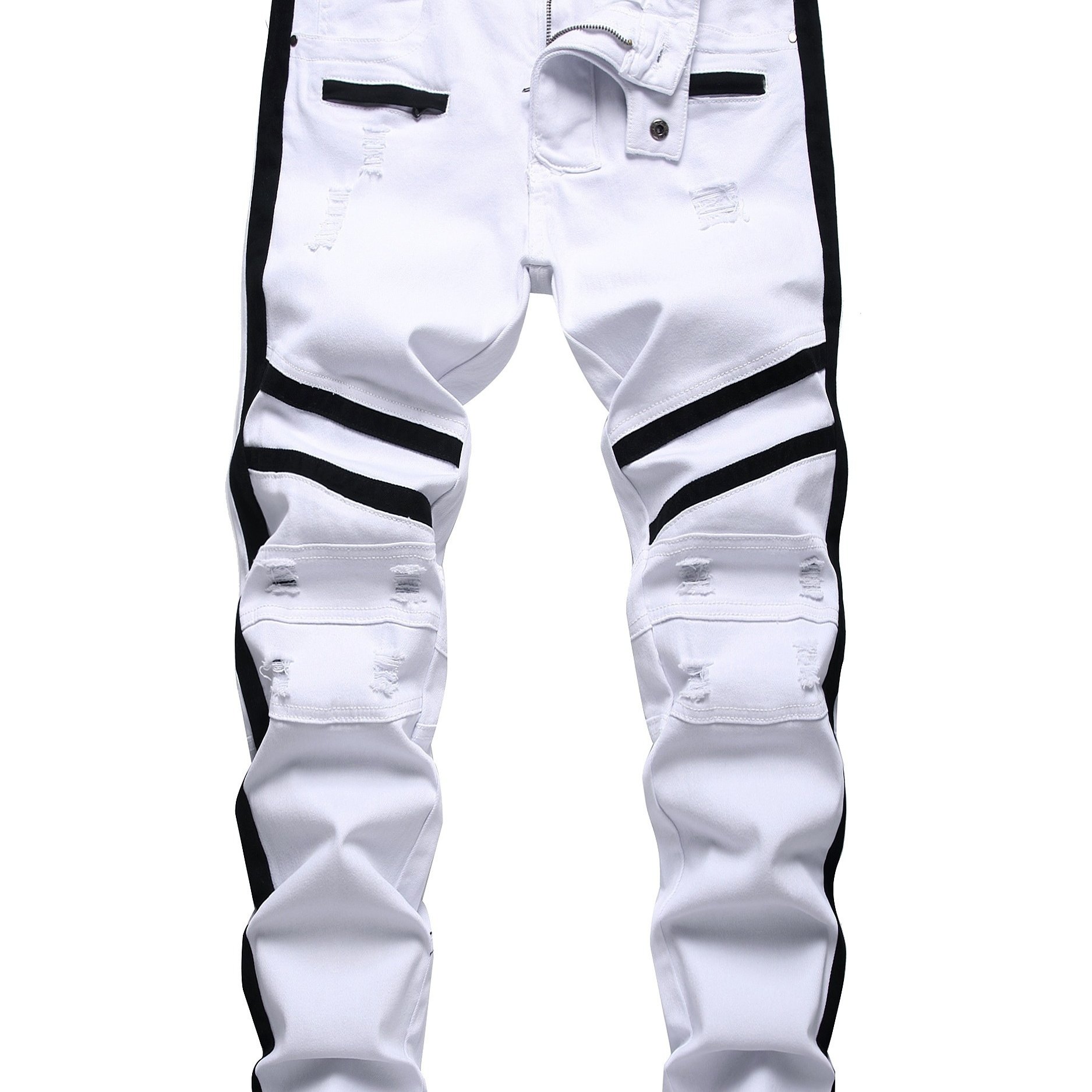 TEMU Men's Slim Fit Stretch Jeans Distressed Straight Leg Denim Pants, Jeans Ripped Skinny Jeans For Men