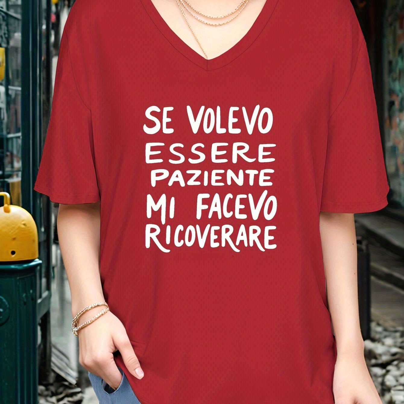 TEMU Maglietta taglia grande con scollo a V "Se volessi paziente"