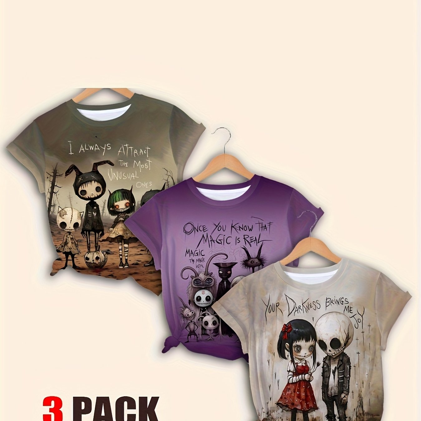 TEMU Summer New: European And American Women's Short Sleeves 3pcs Set, European And American Cartoon Printed Women's T-shirt Set, Casual Round Neck