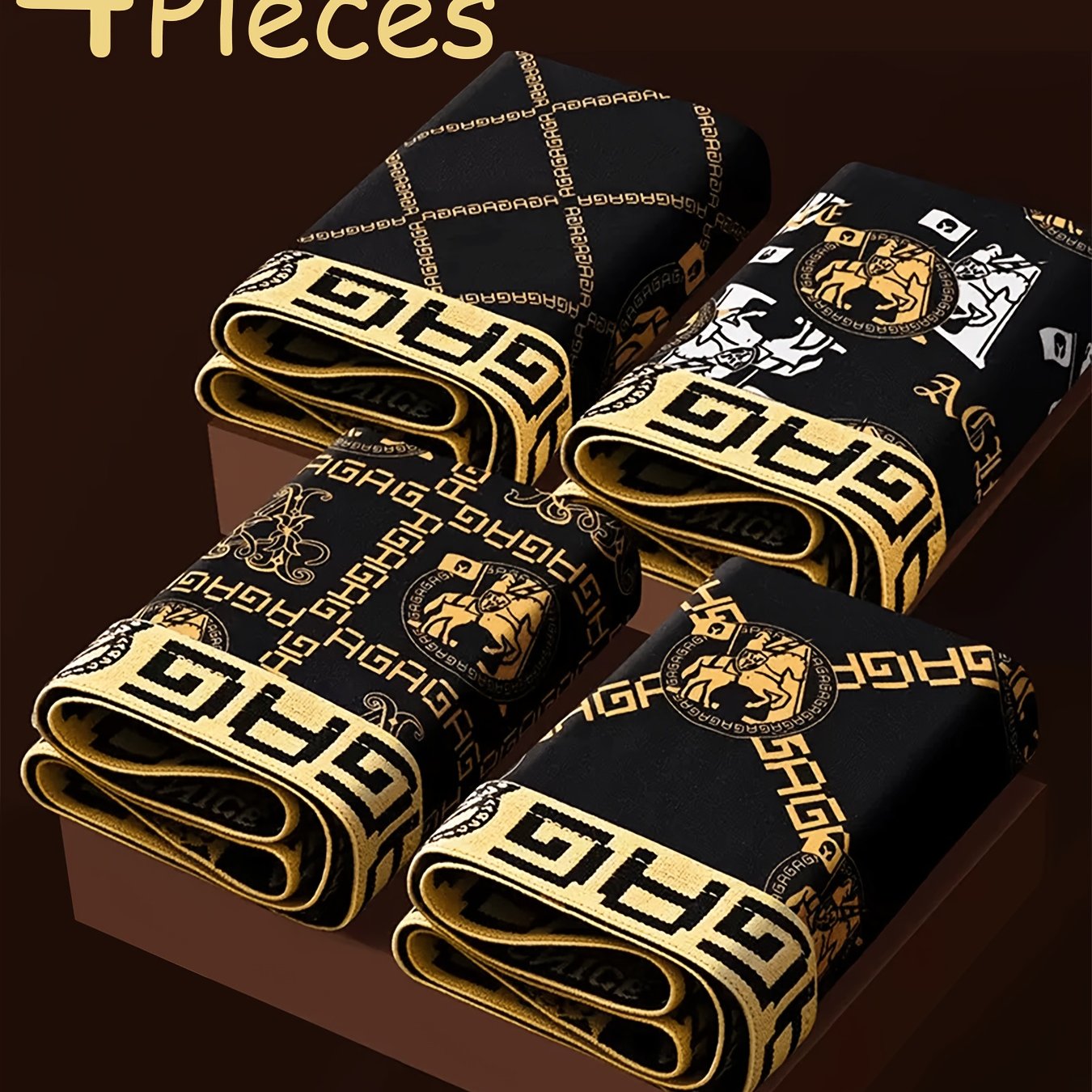 TEMU [brovanic] 4pcs Luxury Casual Men's Straight-leg Underwear. Fashionable And Unique Printed Men's Straight-leg Underwear. Breathable, Soft, And