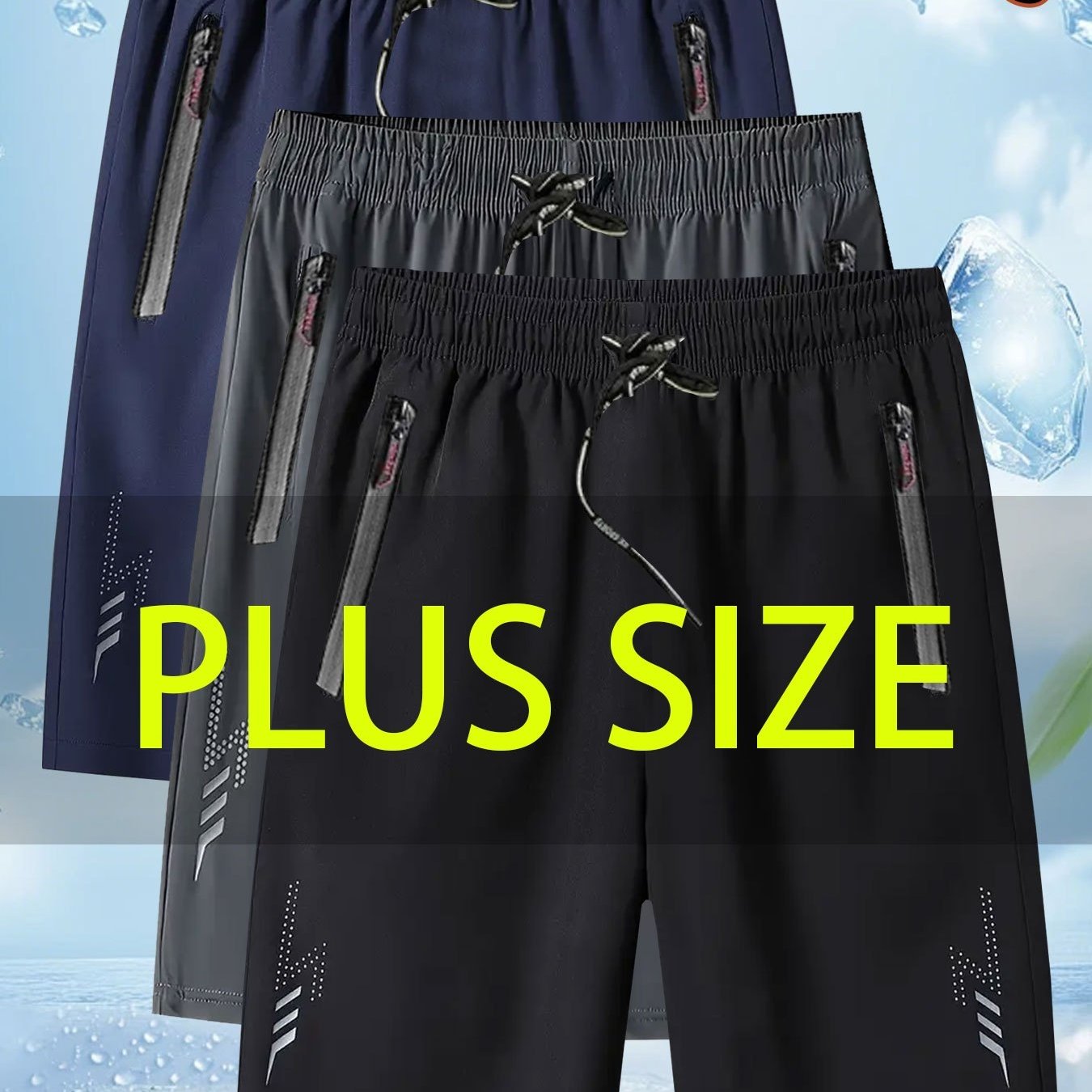 E-shop 3-teiliges Herren-Freizeithosen-Set in großen Größen, schnelltrocknende Sommerhosen mit fünf Punkten - elastischer Bund mit Kordelzug, freie
