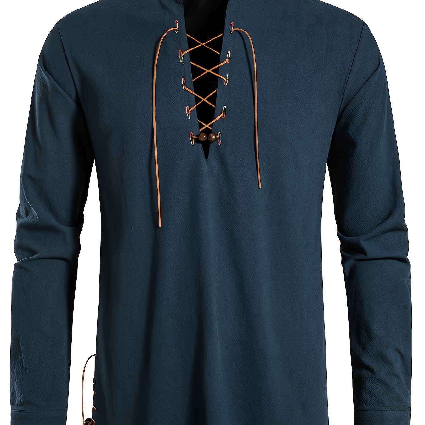 Men's Henley Shirt Long Sleeve Casual Beach Stand Collar Shirt