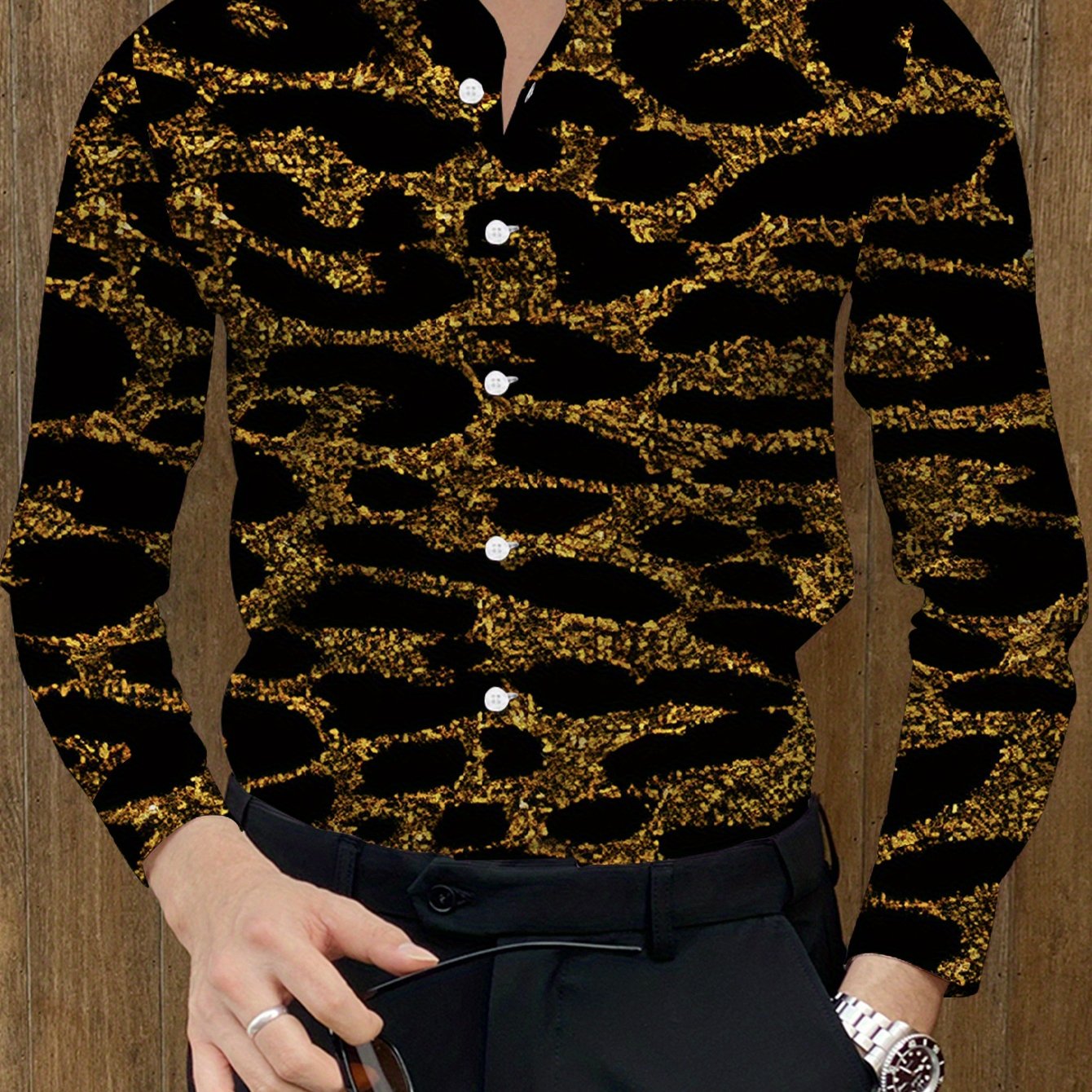 TEMU Men' Long Sleeve Shirt Regular Fit Casual Fashion Contrast Top