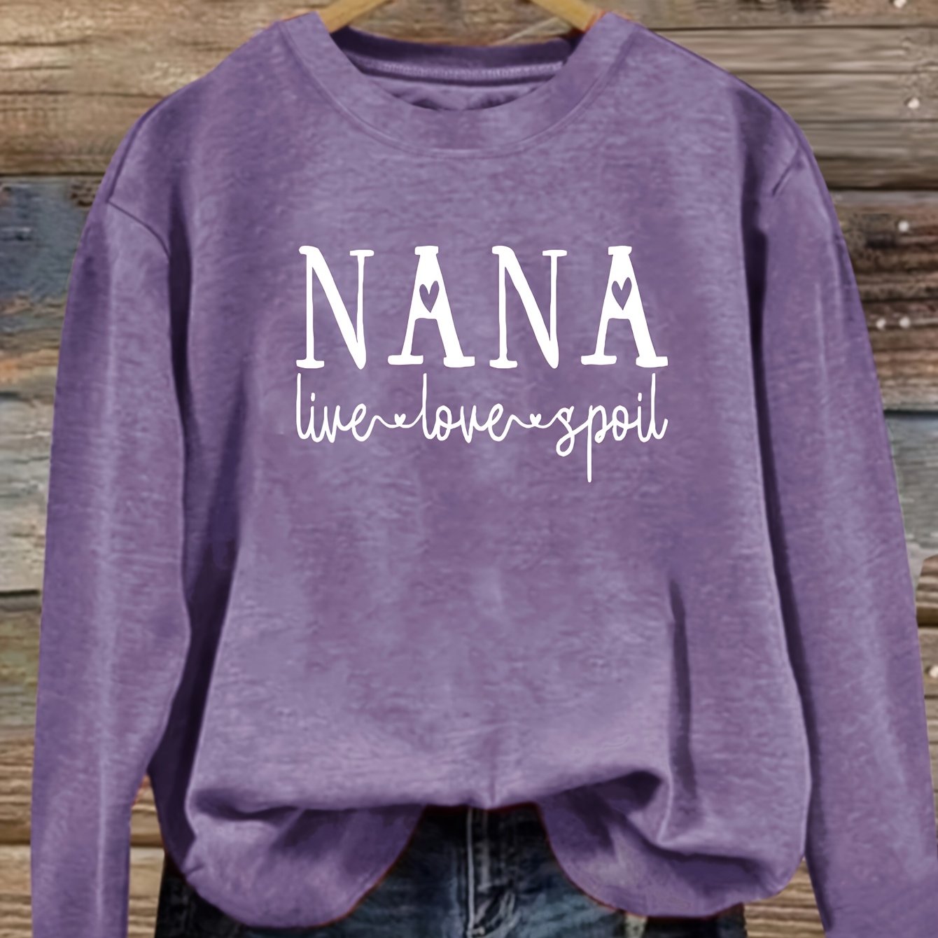 TEMU Women's Vintage "" Graphic T-shirt - Neck Long Sleeve Tee With "live Love " Print, Soft Breathable Fabric, Casual Round Neck Top For Spring