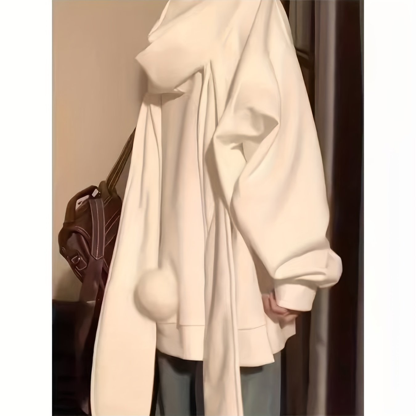 TEMU かわいいハラジュク風ウサギ耳付きフーディー レディース用 - ゆったり春秋ジャケット - かわいいフード付き薄手ジャケット - ゆったりカーディガントップ - 取り外し可能なウサギ耳としっぽ付き