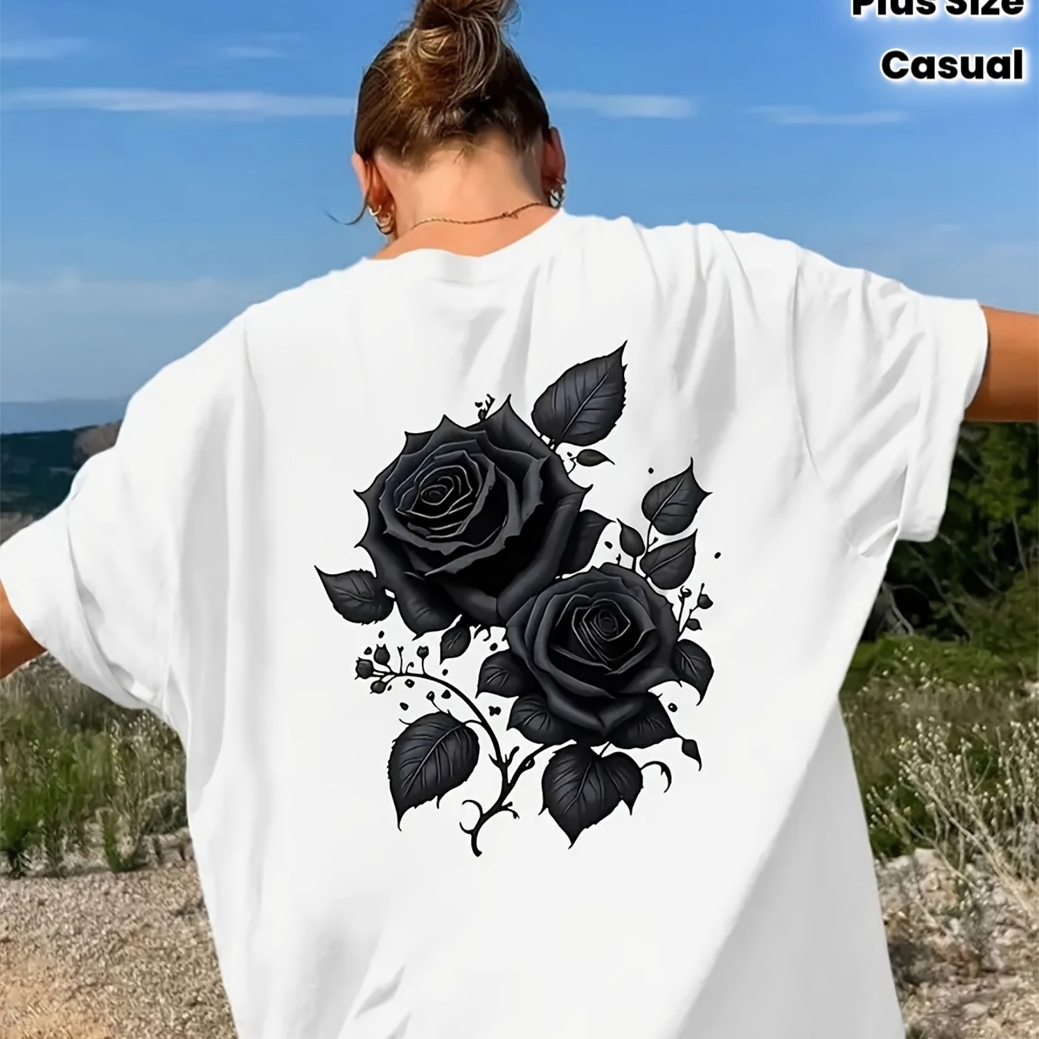 Plus Size Graphic Print T-shirt, Short Sleeve Crew Neck Casual Top For Summer And Spring, Women's Plus Size Clothing