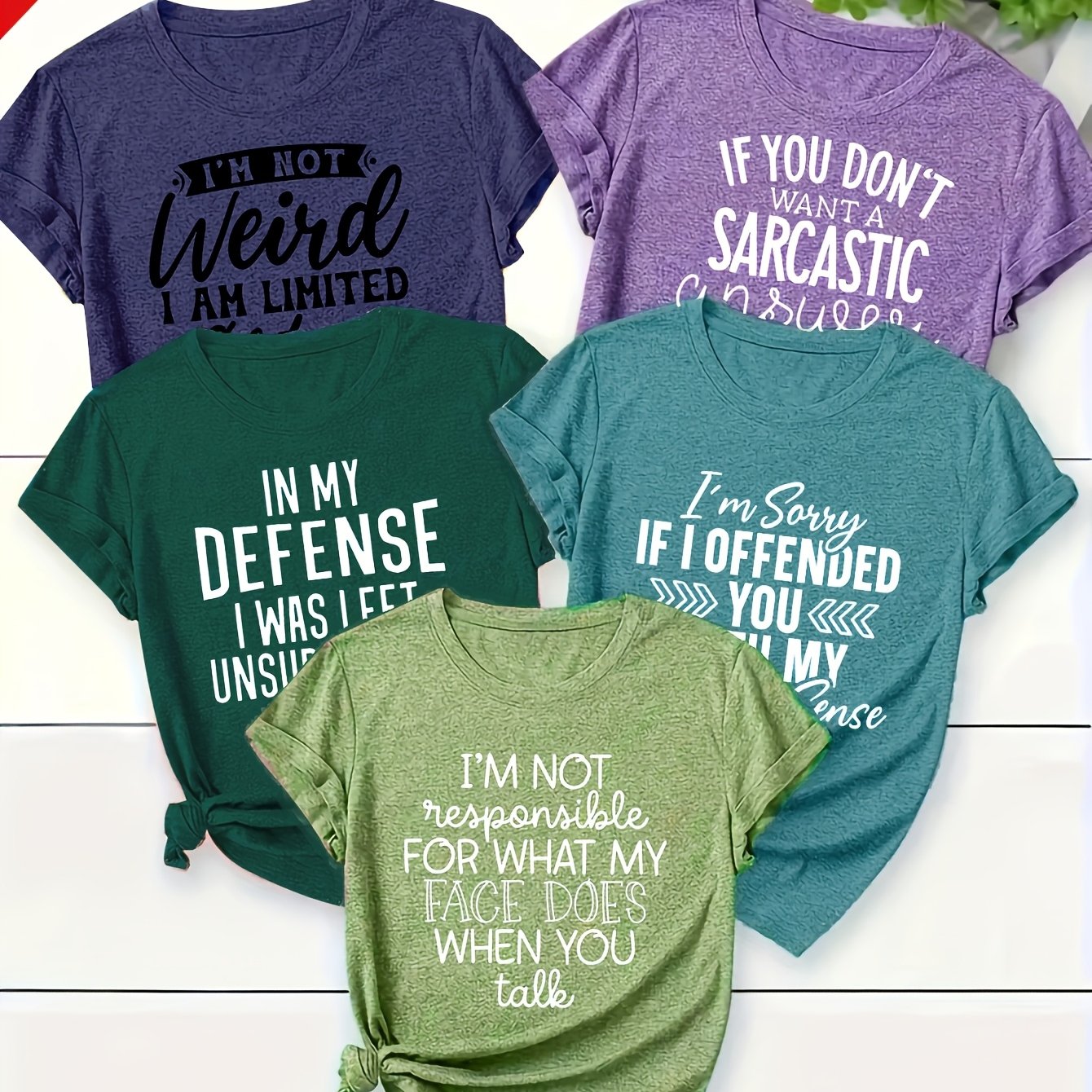 TEMU 5pcs Women's Vintage Letter Print T-shirts - Soft Breathable Short Sleeve Round Neck Tops Suitable For Spring Summer, Casual Casual Attire,