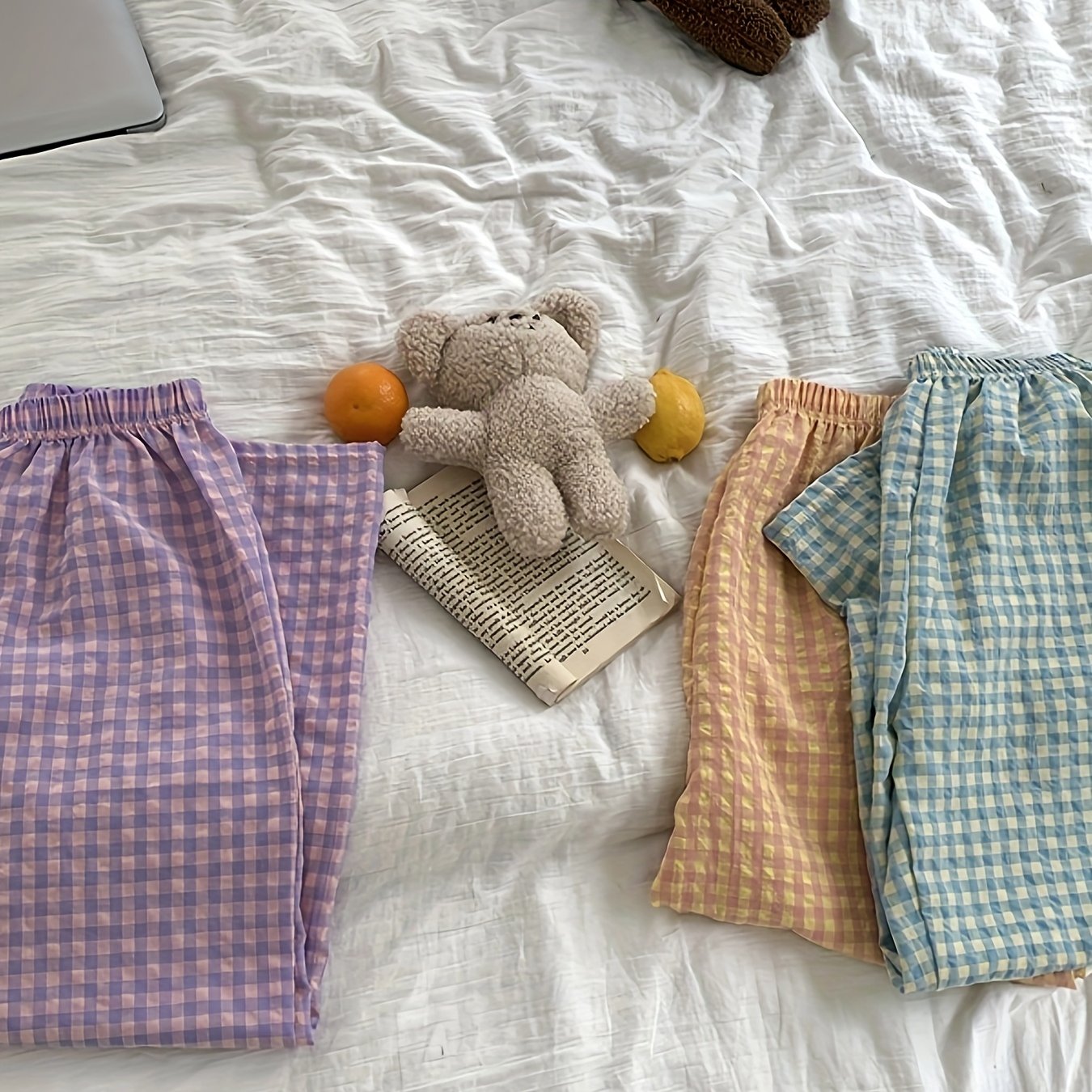 3 Pairs Of Japanese-style Plaid Pajama Pants For Women, Long Pants For Spring And Autumn, Plus Size, Loose Fit, Thin, Cute, Worn Outside As Loungewear