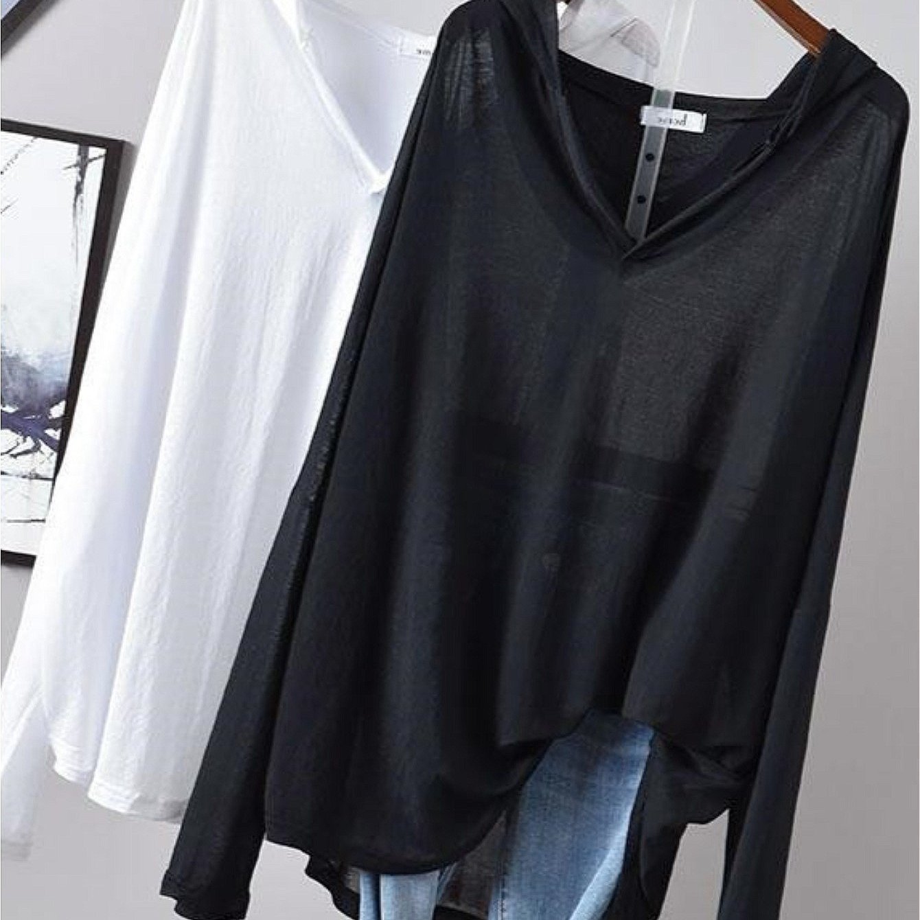 TEMU 2 Packs V Neck Long Sleeve Hooded Tops Relaxed Fit Everyday Casual Clothes