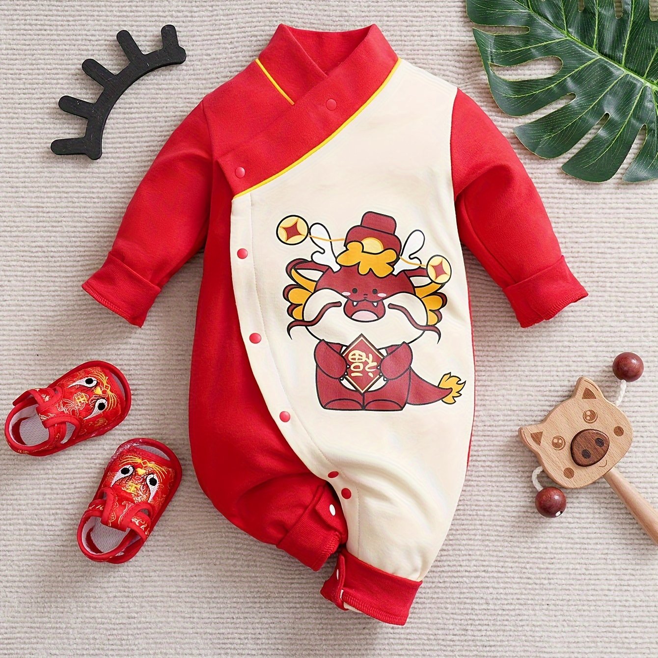 Infant's 100% Cotton New Year Chinese Dragon Print Bodysuit - Temu Canada