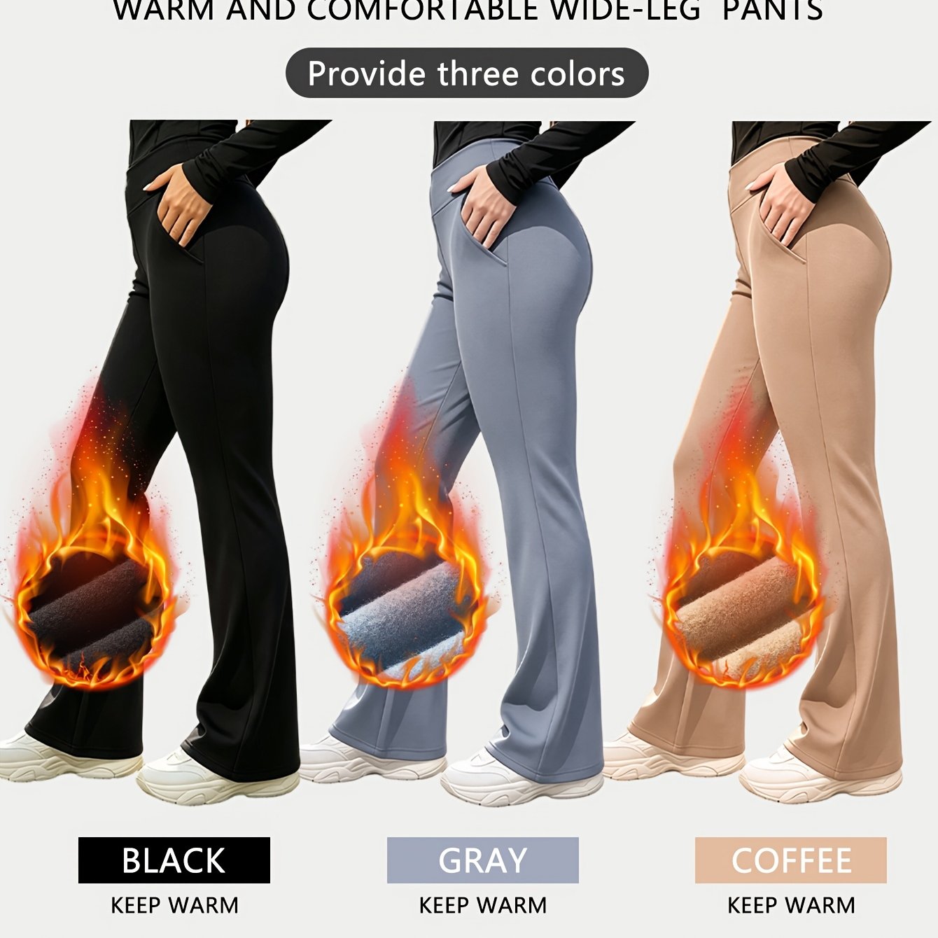 TEMU 3pcs Women's Must Have Fall & Winter Fleece Lined Pants, Straight Leg Style, For Daily Outfits, Sports & Fitness, Fashionable Comfortable &