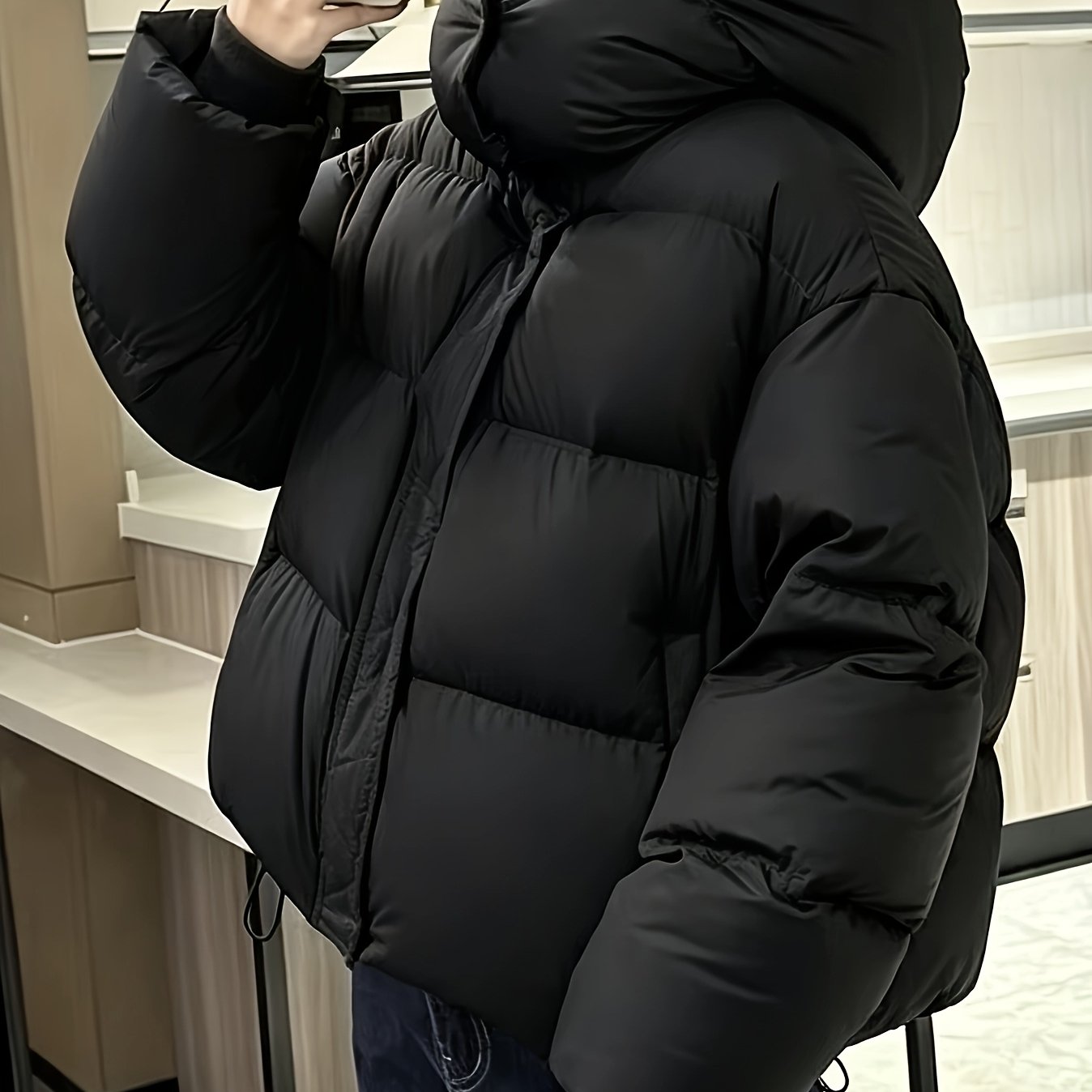 TEMU Hooded Padded Jacket, Short-style Thickened Jacket, Simple And Versatile Design, Autumn/winter Padded