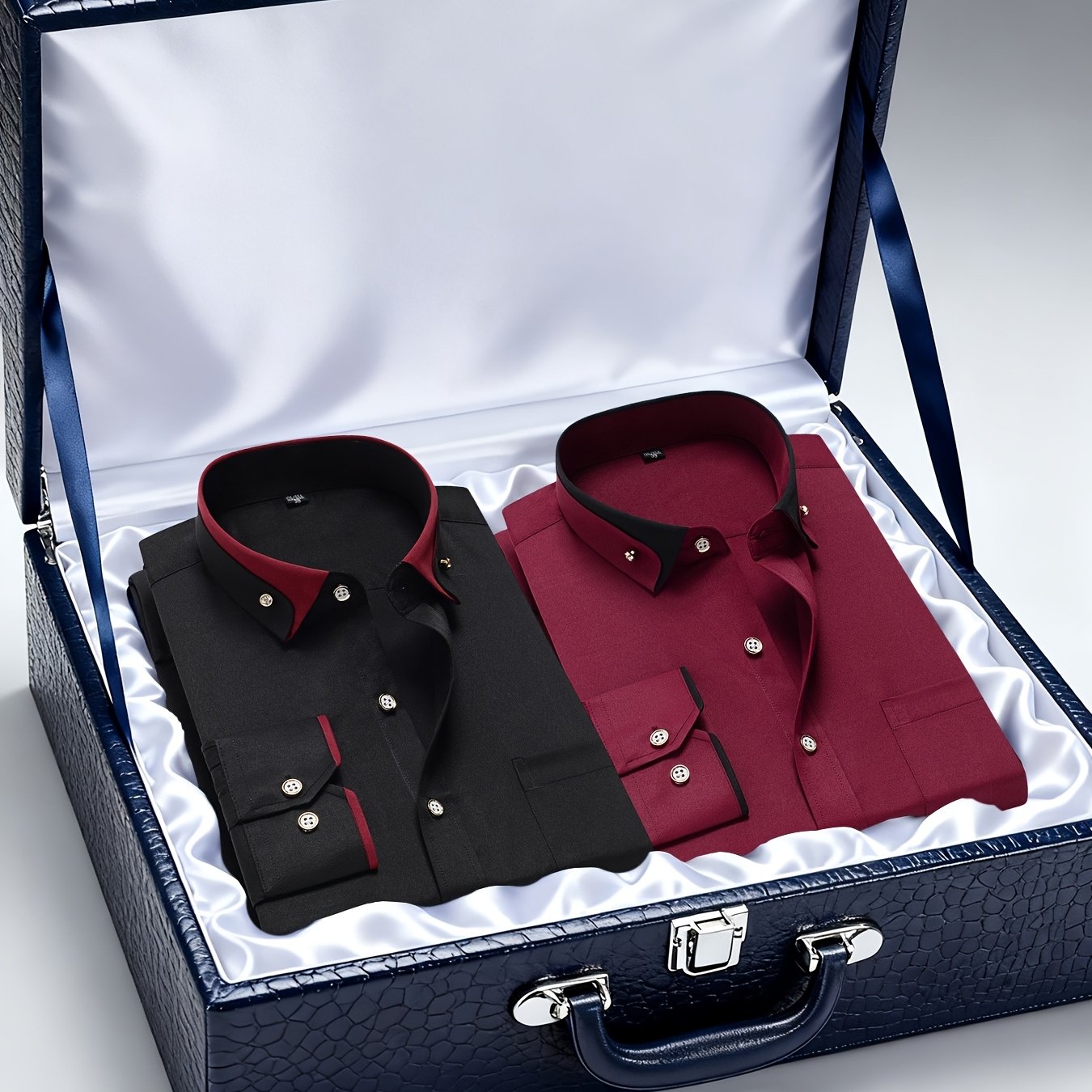 TEMU Camisa de negocios casual para hombre 1+1 pieza con solapa, ligeramente elástica, lavable , estilo formal de negocios, diseño de bolsillo en el