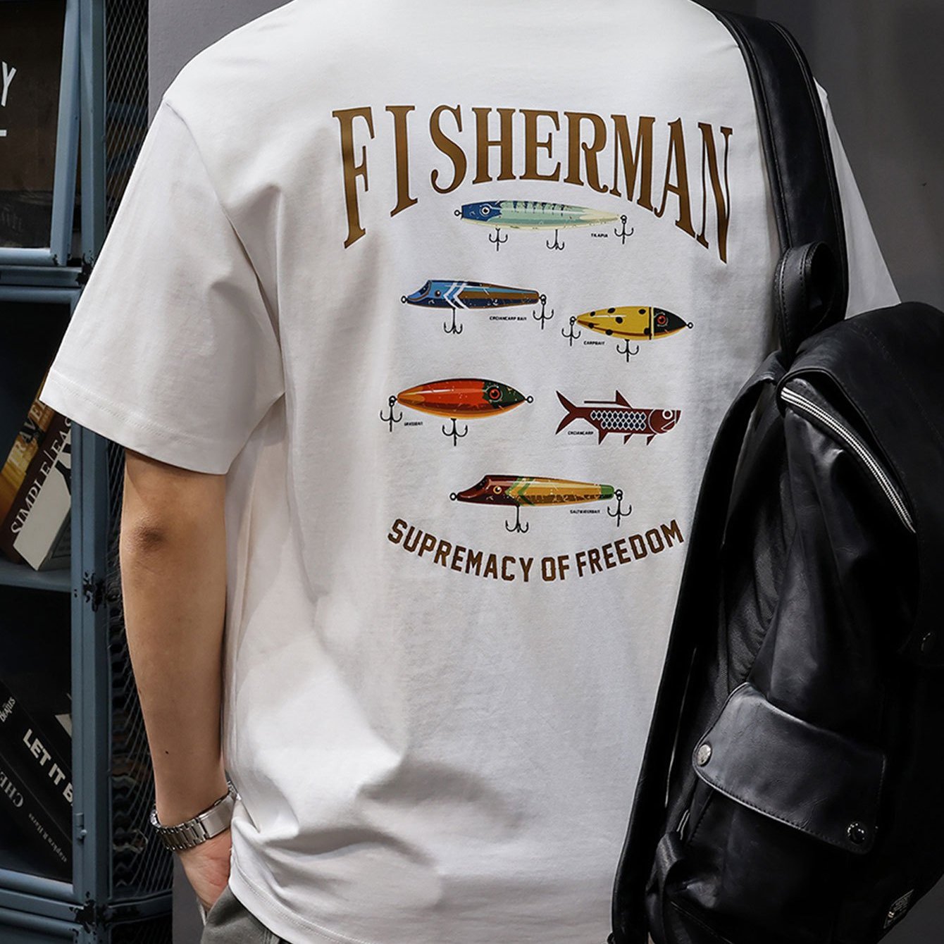 Image of Men's & Teen Fishing-themed Cotton T-shirt - Short Sleeve Round Neck Casual Summer Top With Fish Print, Loose Fit Suitable For , Outdoor Activities, Casual Attire - Machine Washable Breathable Shirt