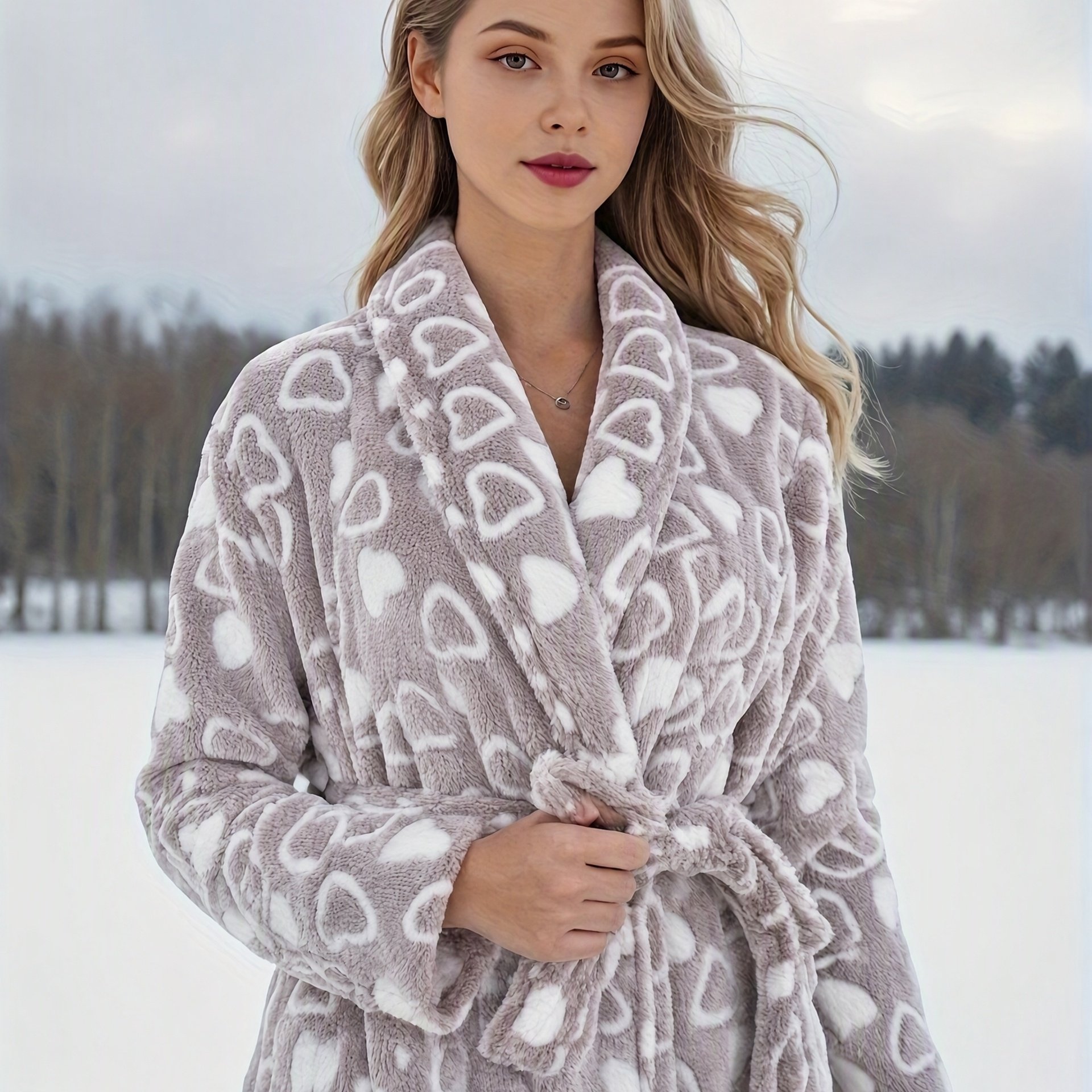 TEMU Autumn And Winter Flannel Pajamas Women's Reversible Thickened Women's Belted Dressing Gowns Loose Warm And Clothes