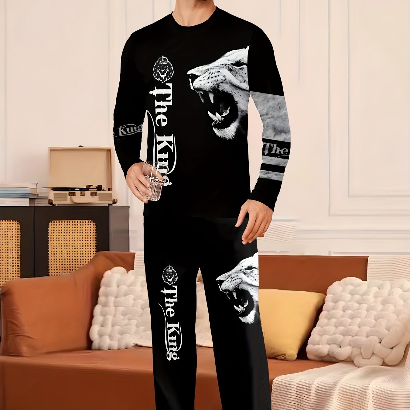 TEMU Men's Fashion Casual Long Sleeve Suit; Men's Pajamas; Home Clothes Set.