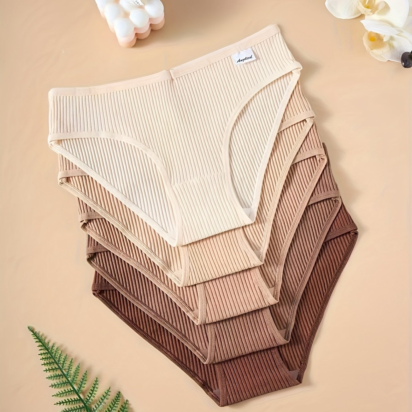 Image of 5pcs Women's Underwear, Waffle Textured Fabric, Solid Color Women' Underwear, Gradient Underwear, Comfortable Women's Casual Triangle Underwear
