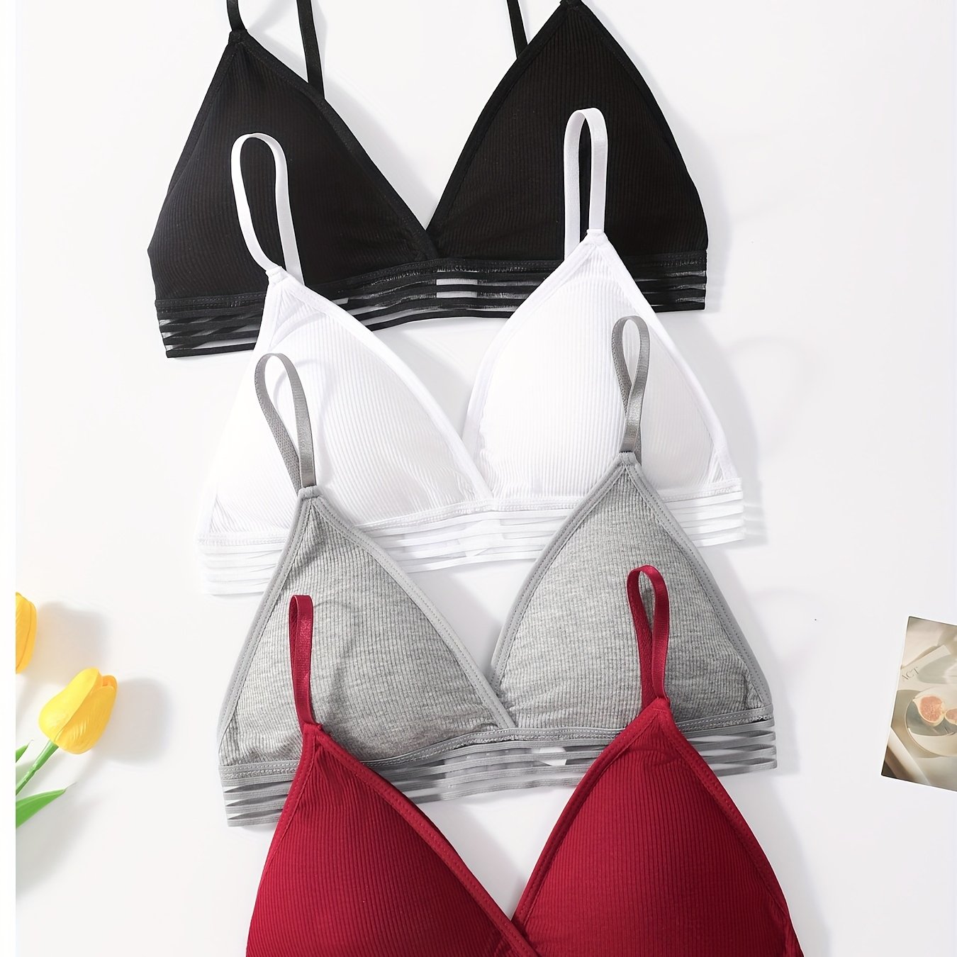 TEMU 4pcs Women's Ribbed Wire-free Bras
