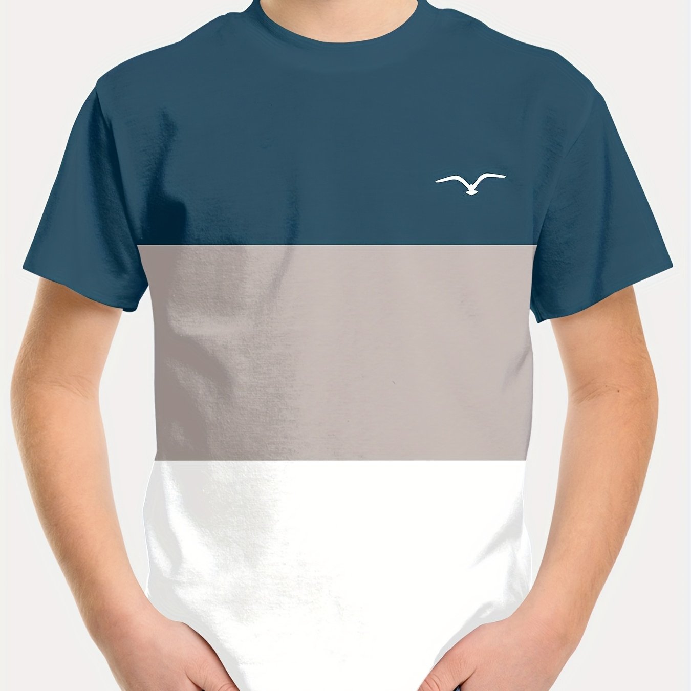 TEMU T-shirt casual per ragazzi a righe patchwork, maglietta a maniche corte con , lavabile in lavatrice, design con stampa casuale adatta per