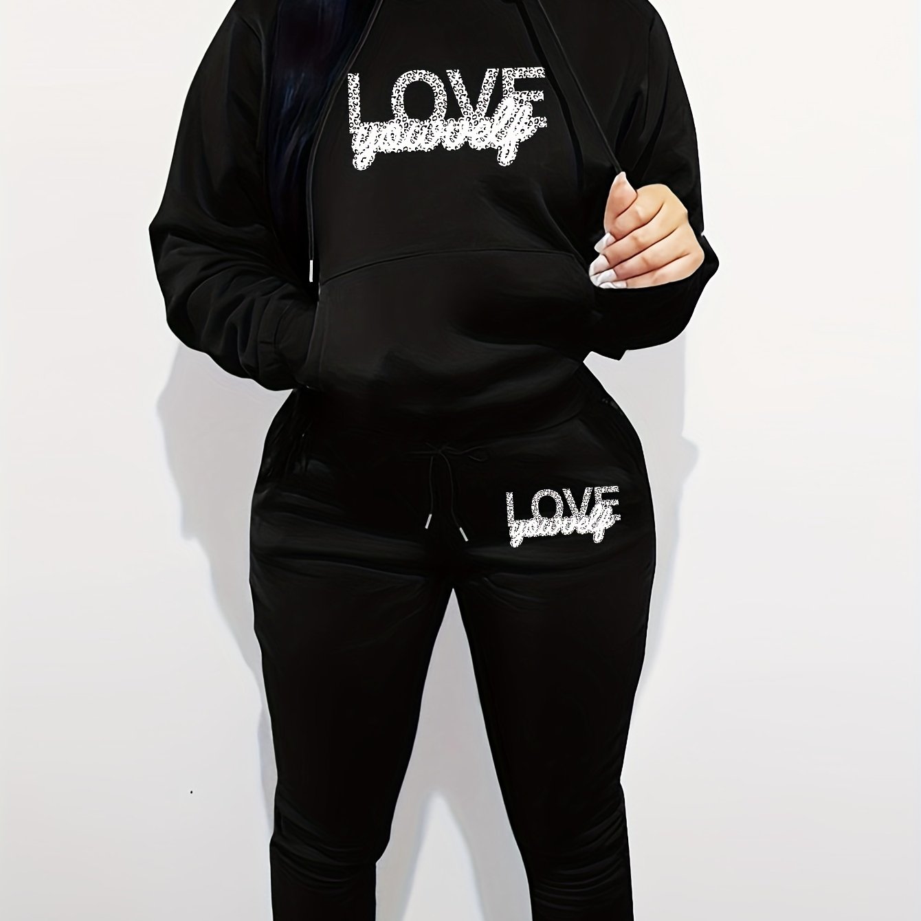 TEMU Women's Clothing Featuring A Two-piece Set With A Hoodie And Pants, Designed With Letter Prints