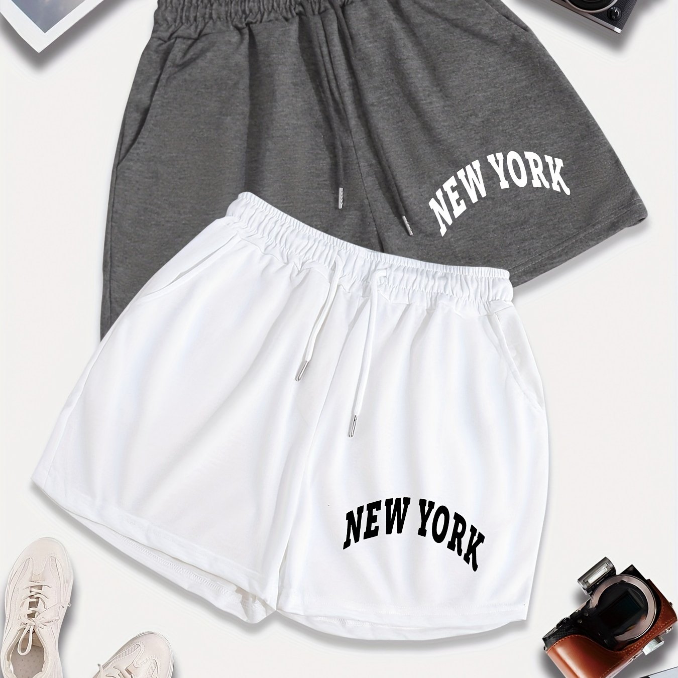 TEMU Plus-size Sports Two-piece Shorts N Printed Casual Shorts Women's Spring Summer Fall -legged Shorts Shorts