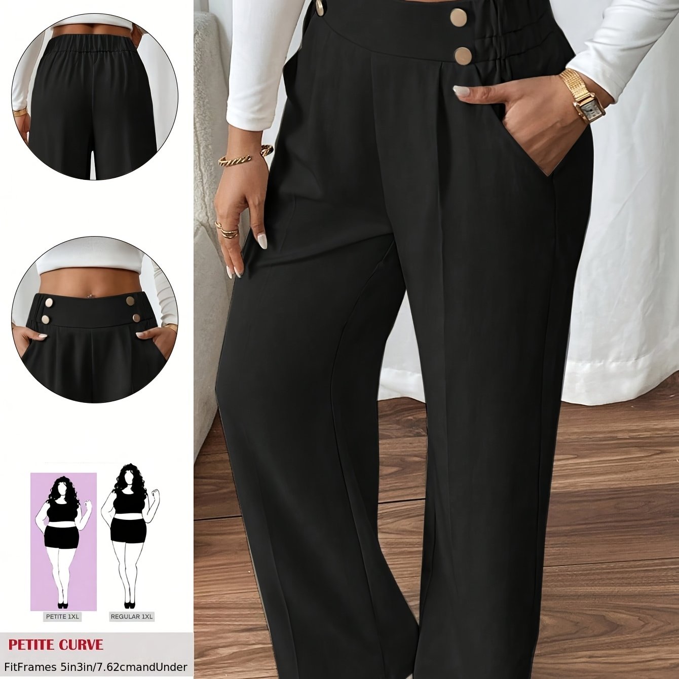 TEMU Plus Size - Women' Plus Size, Plus Size Women, Double-button Straight Elegant Commuter Trousers, Women's Dress Pants, Casual Plus Size Women's