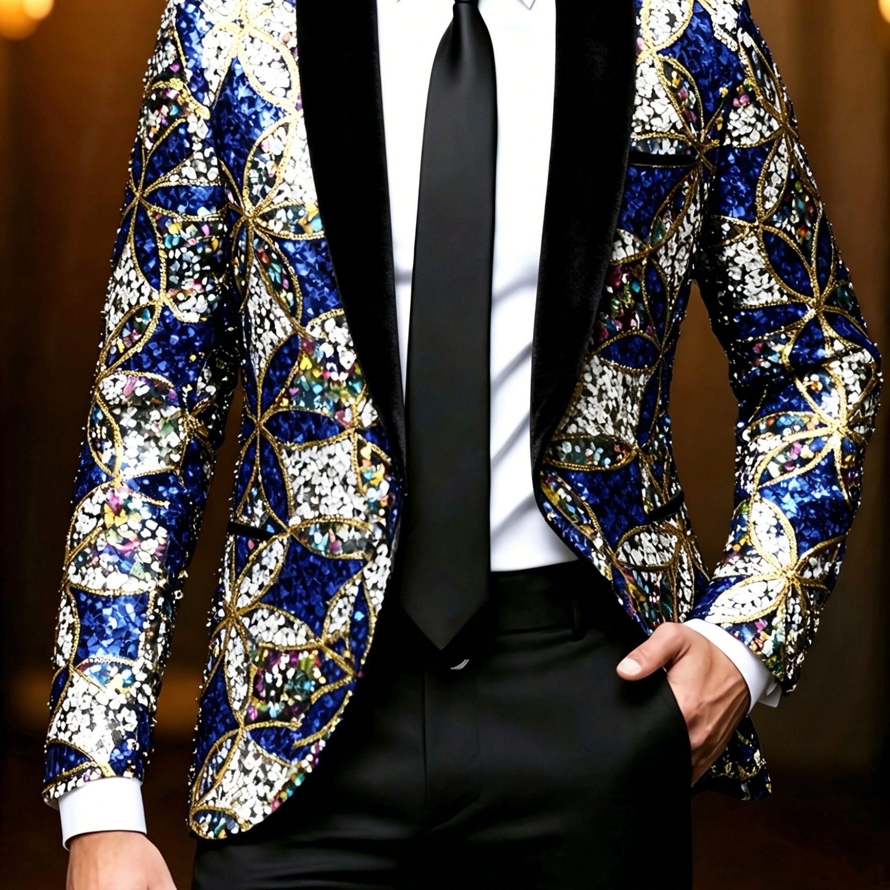TEMU Nuovo Abito da con Paillettes per Presentatori, Cantanti - Completo Formale a Colori Sfumati, Abito Elegante Slim-Fit con Glitter, Completo da