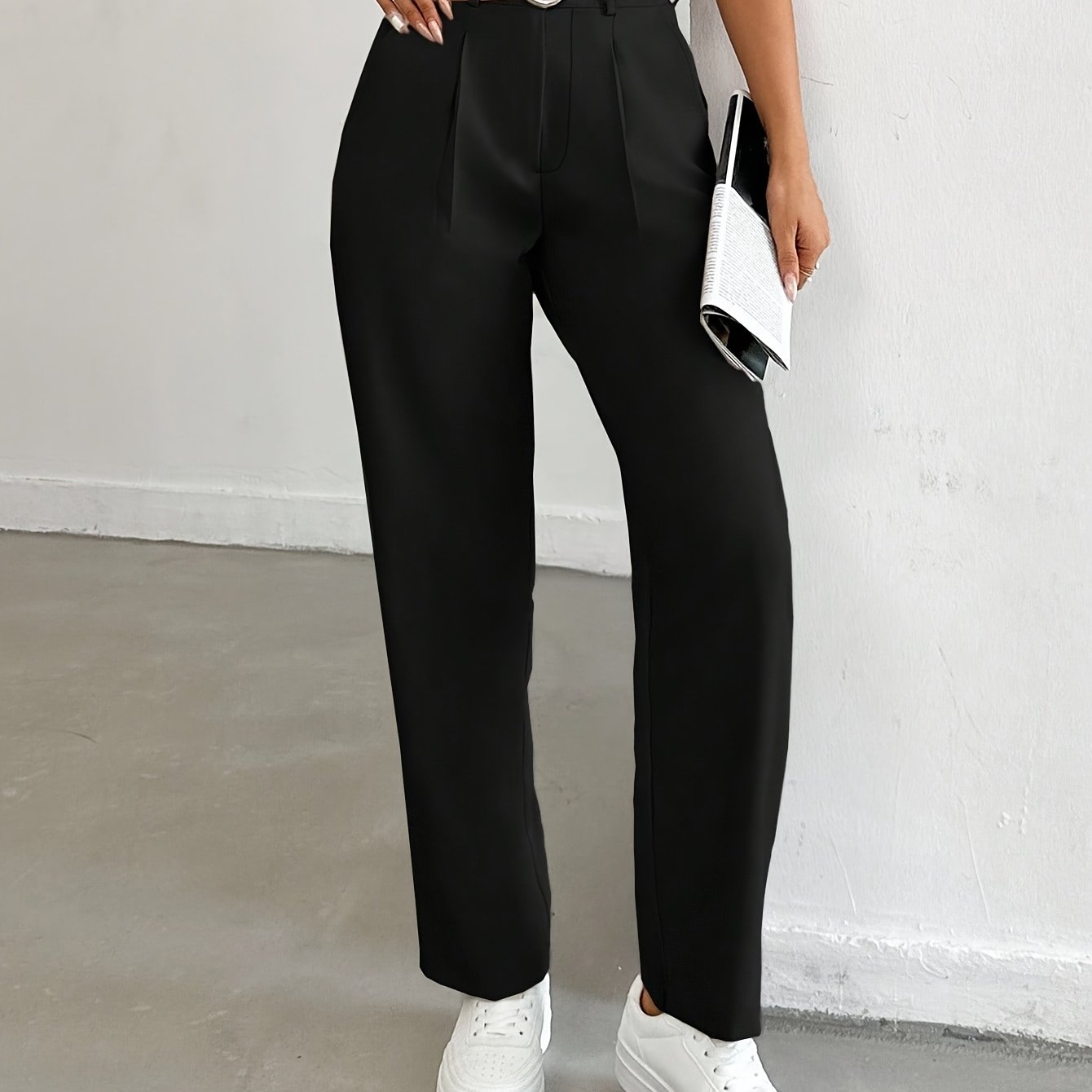 Image of /: Niche Solid Color Slim-fit Straight-leg Suit Pants. Belt In Is For Display Only; Actual Product Does Not A Belt. Suitable For Formal Occasions And Gatherings