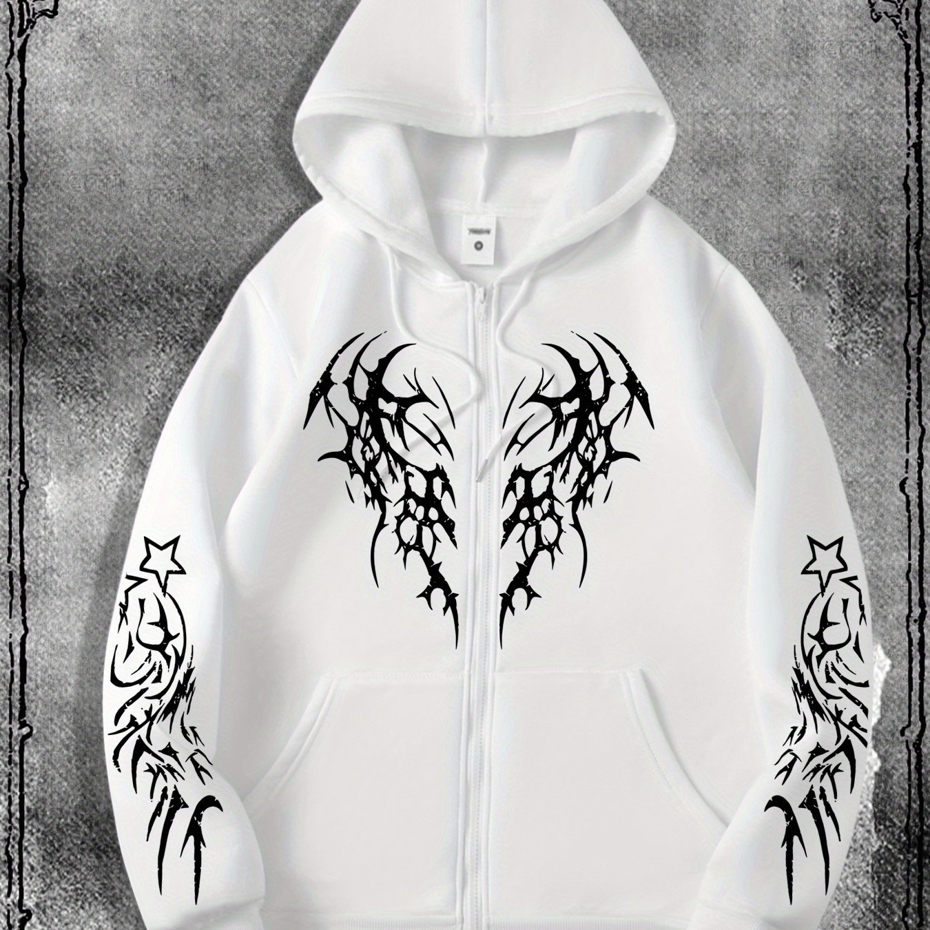 TEMU Men's Original Gothic Dark Style Printed Zip-up Hoodie, A Fashionable Streetwear Zip-up Hoodie Suitable For Casual Occasions - New