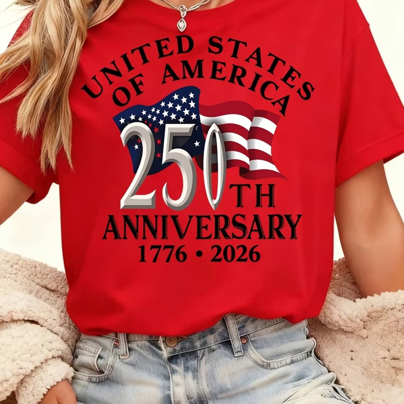 Women's Usa 250th Anniversary T-shirt 1776-2026 - American Flag Top Suitable For 4th Of Parties, Day Celebration Apparel, Machine Washable Historical Commemorative Outfit