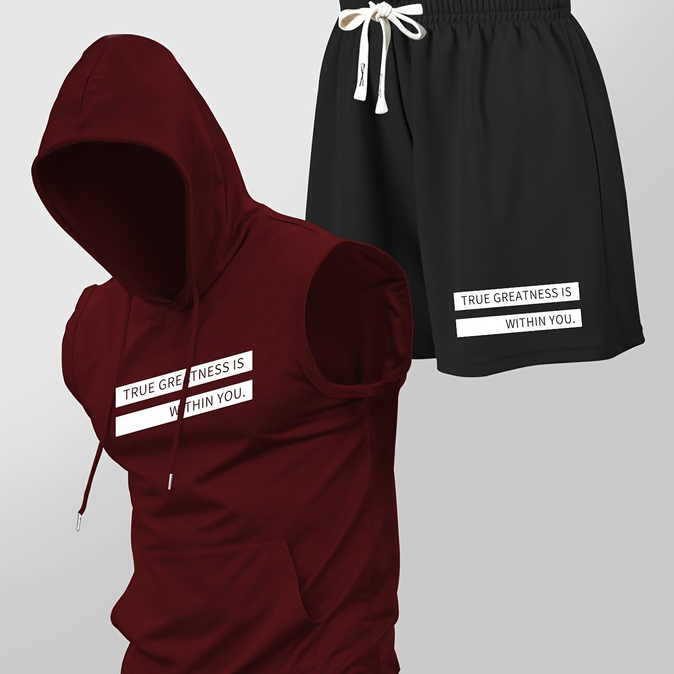 TEMU Men's Stylish Hooded Vest And Shorts Set