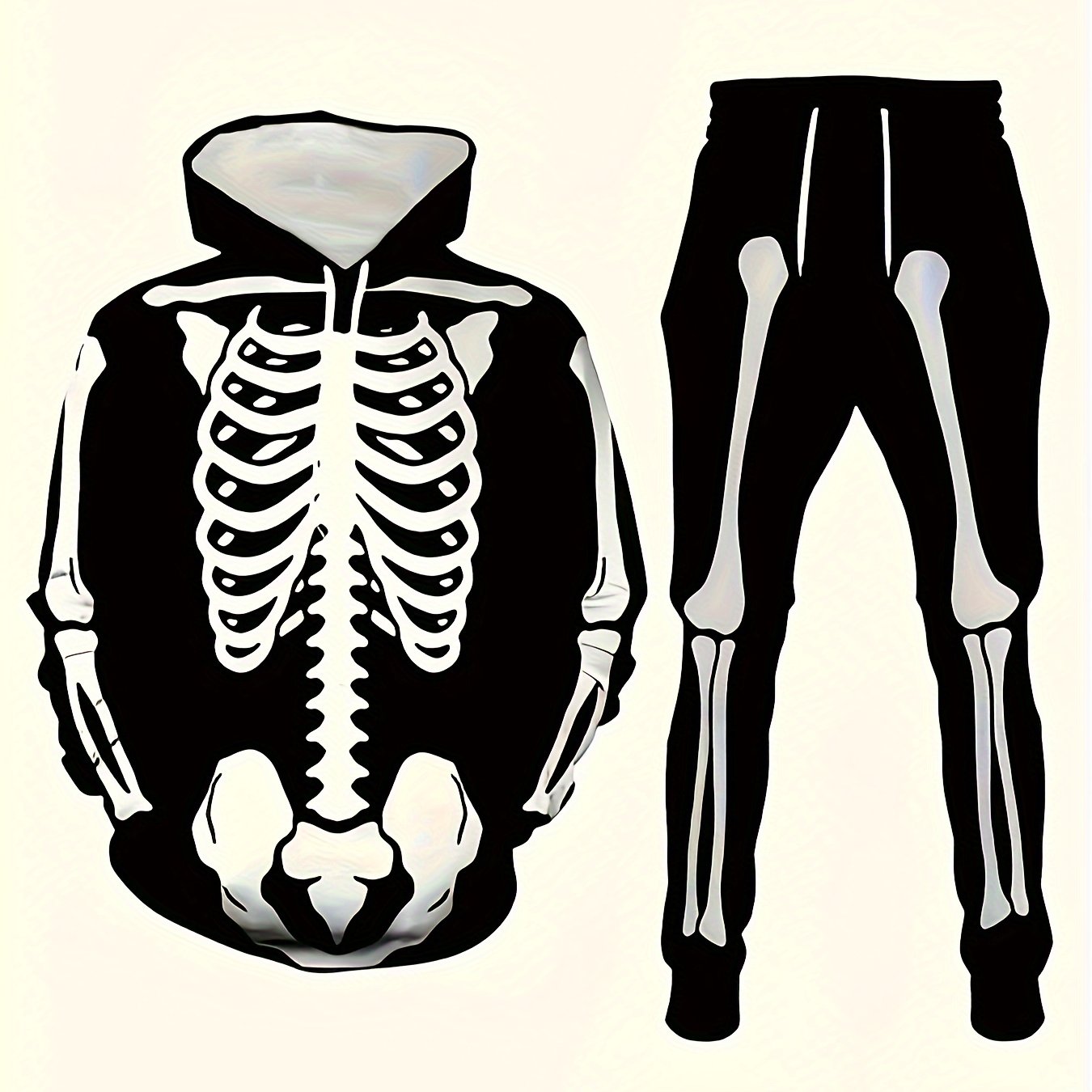 TEMU Oversized Men's Halloween Skull Pattern Fashionable And Sleepwear And Home Outfit Set, Hoodie And Sweatpants Set, Men's 2pcs Outfit Set, Plus
