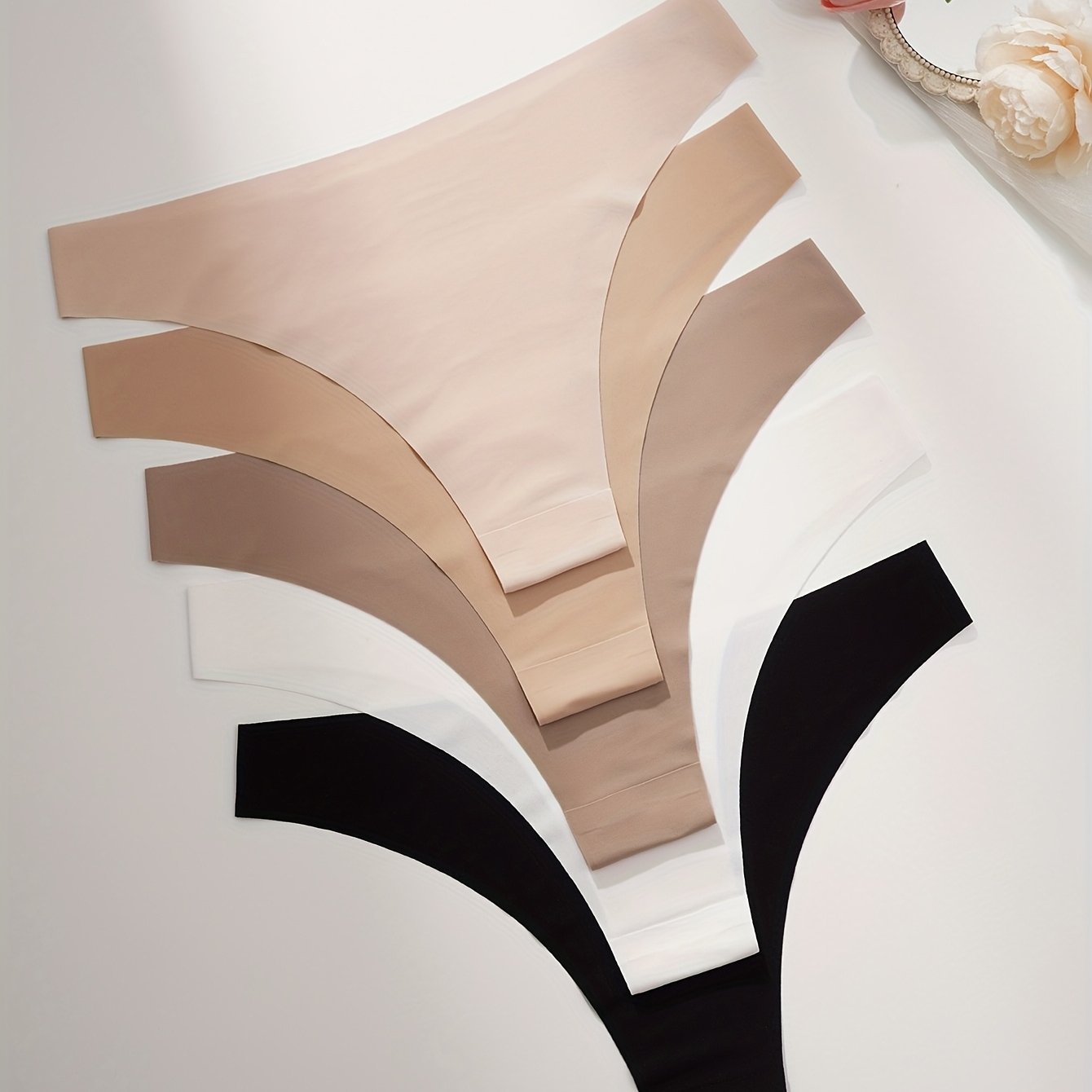 TEMU Set di 5 slip bikini da donna senza cuciture a vita bassa in tonalit� di pelle e , e morbide mutandine triangolari