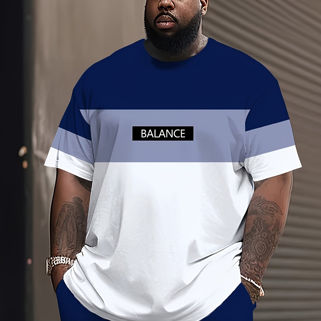 TEMU Ropa deportiva para hombre de talla grande con de bloques de color, ropa con impresión 3D, camiseta de manga corta para hombre, talla grande,