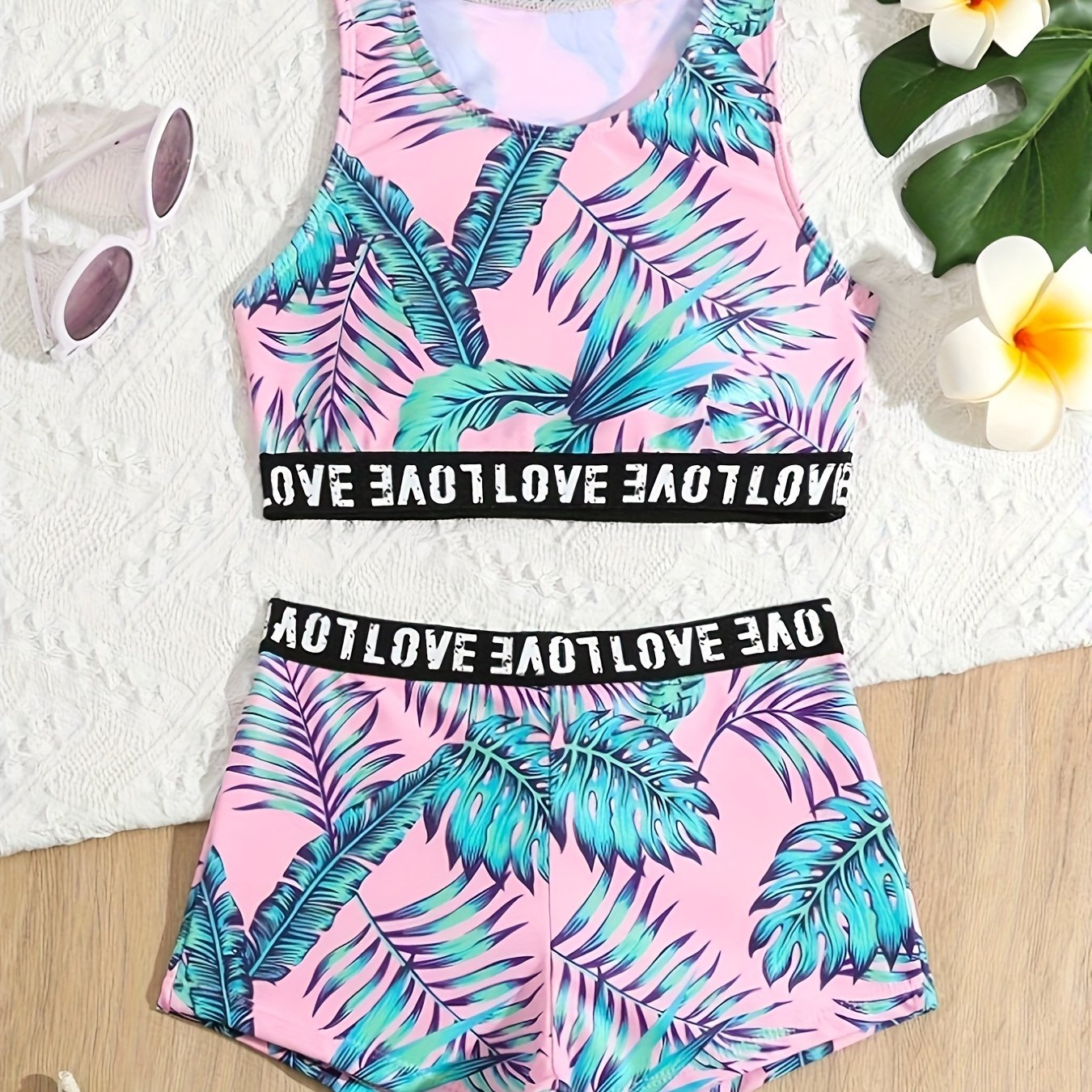 Image of Girls' Casual Fashion Printed 2pcs Bikini Swimsuit Set Swimming Pool, For Teenager