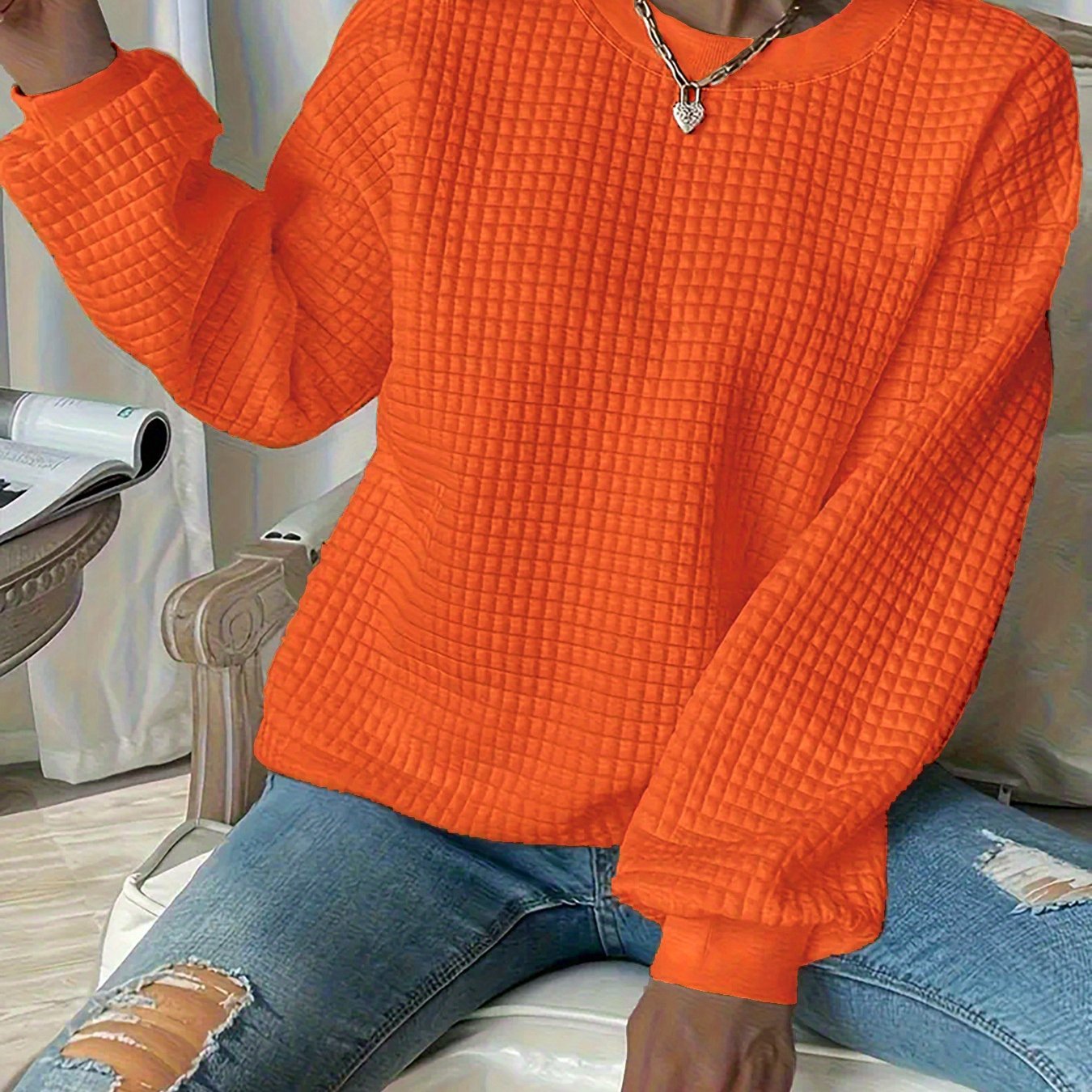 TEMU Plus Size - Plus Size - Plus Size Women's Waffle Sweatshirt