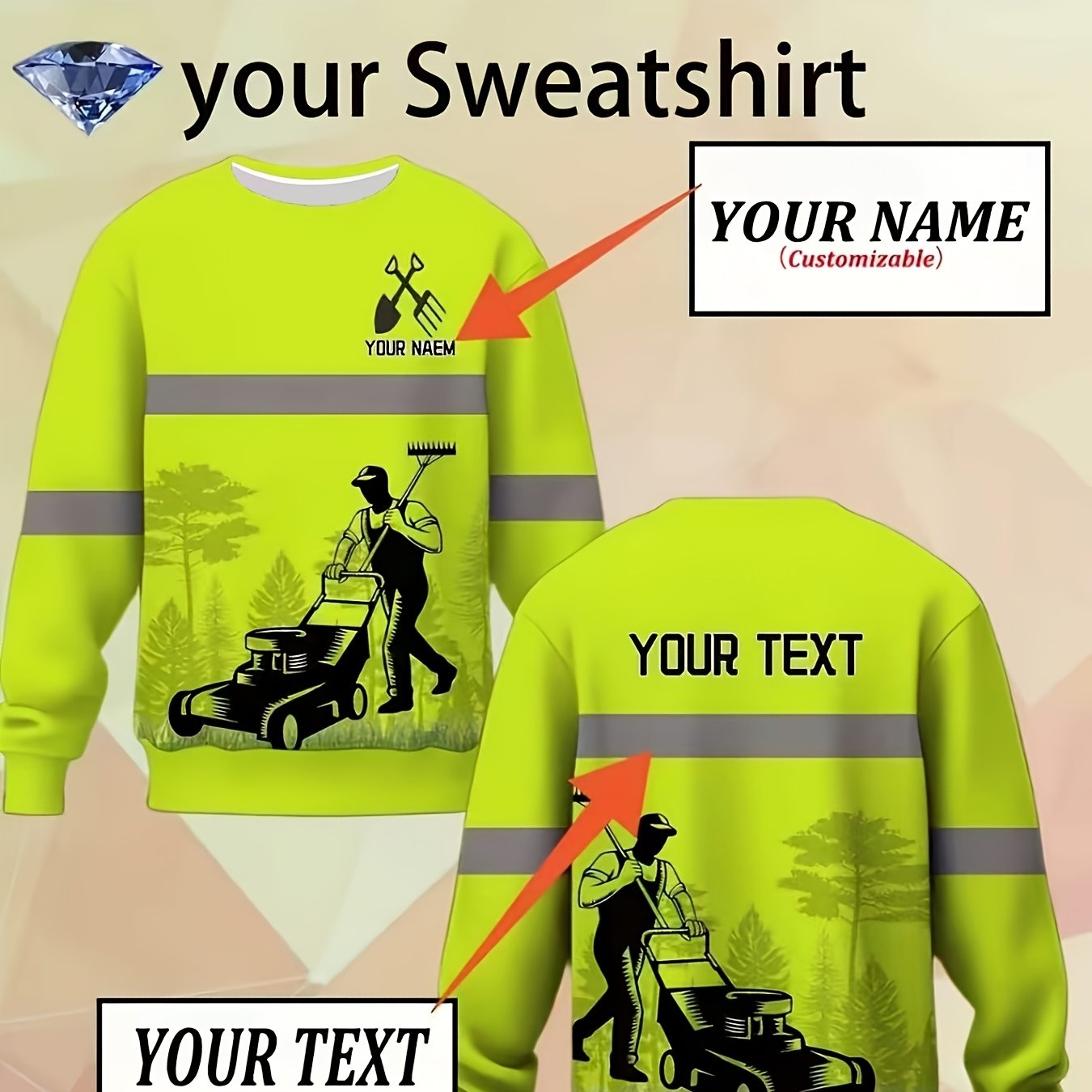 TEMU Customizable Men's Fashion Sweatshirt - 3d Printed Garden Weeder Worker , Accented With Contrast Color Stripes, Crew Neck Design, Personalized