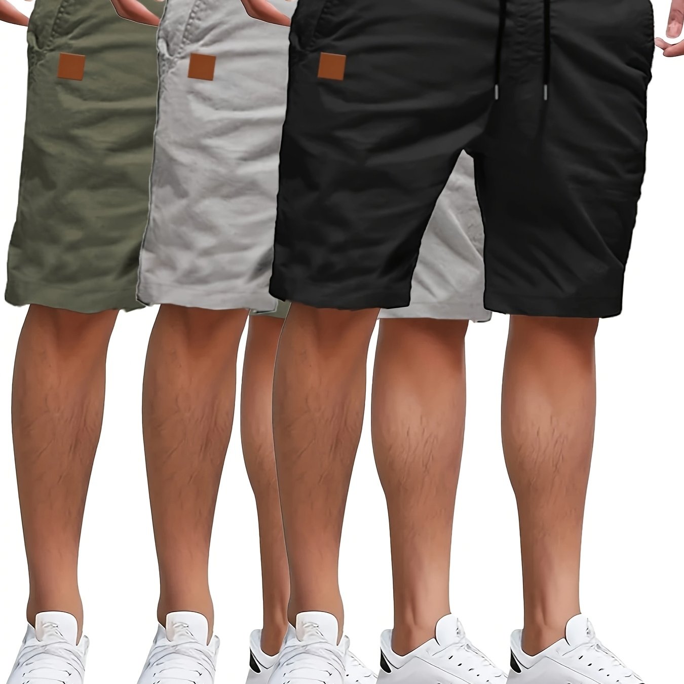 3pcs Men' Color Casual Athletic Drawstring Shorts Set, Men's Summer Outdoor Shorts