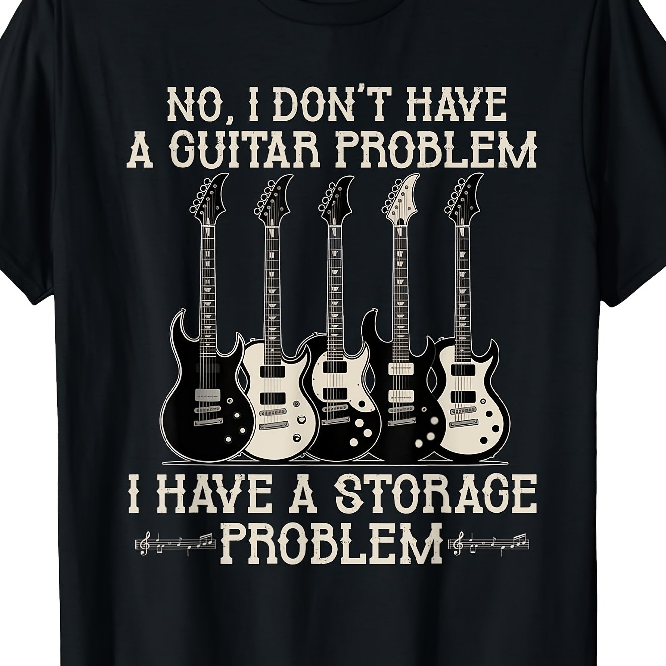 TEMU Casual Humorous, Men's And Women's T-shirts, No 't Have A Guitar Problem I Have A Storage Problem With 5 Guitars Graphic, Daily Wear Fall, Gift