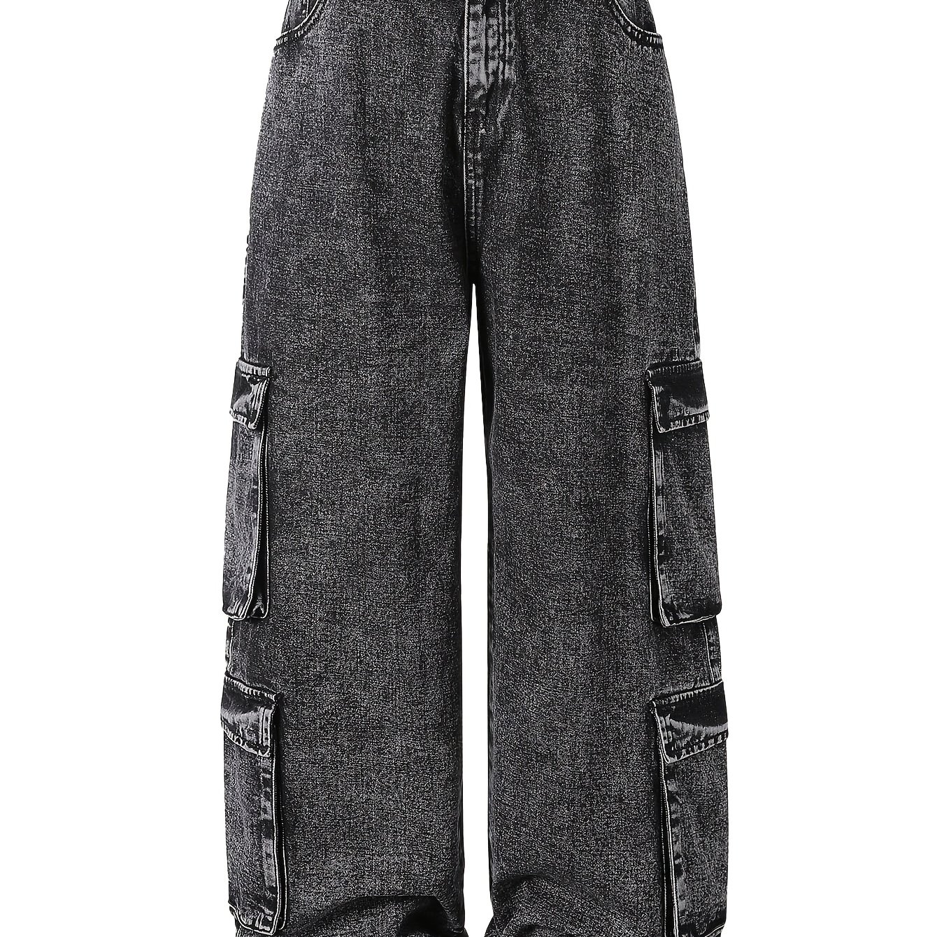 Image of Plus Size Women's Cargo Pants, Denim Material, Wide Leg Design, Straight , Multi-, Style Women's Denim Pants