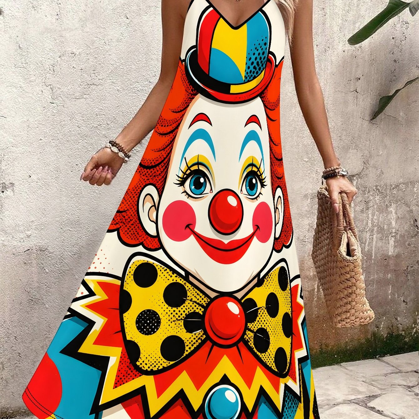 TEMU Robe de plage manches TEEDIY pour femme, style avec imprimé clown intégral, robe à droite, pour les vacances, les croisières, , vêtement non