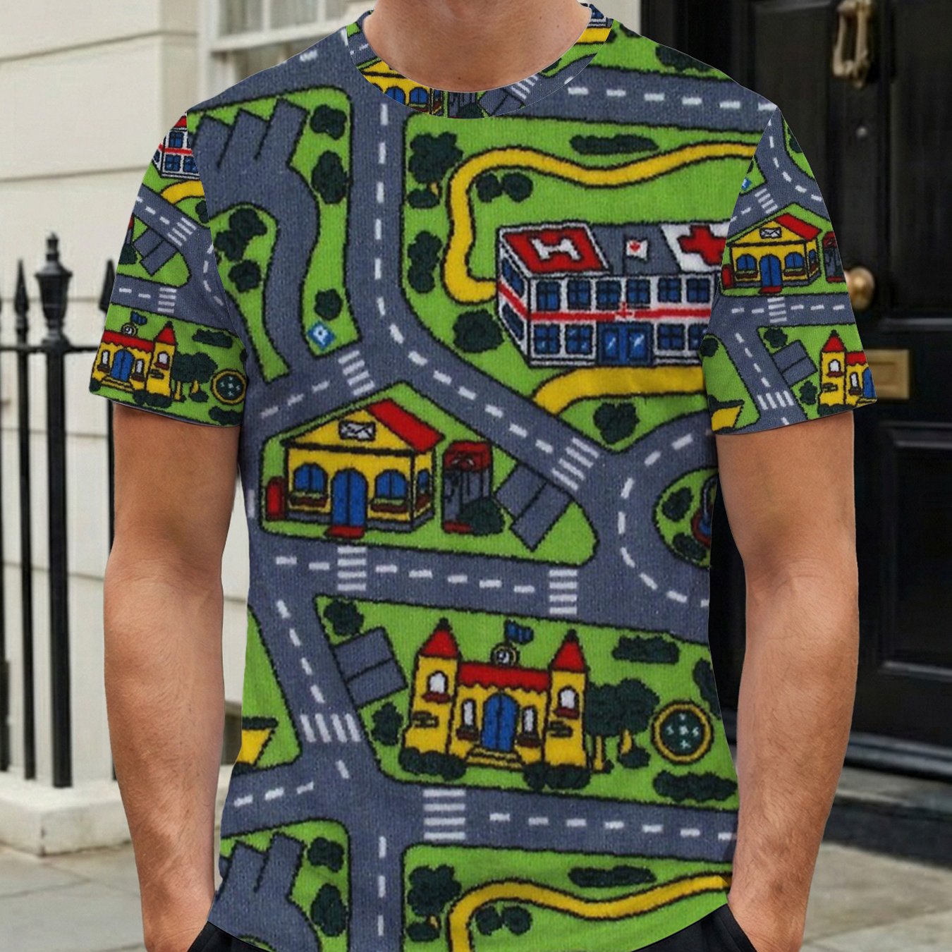 TEMU [printed Design Not Textured] Men's Graphic Tee Road Carpet Essential Summer Outdoors Short Sleeve Round Neck